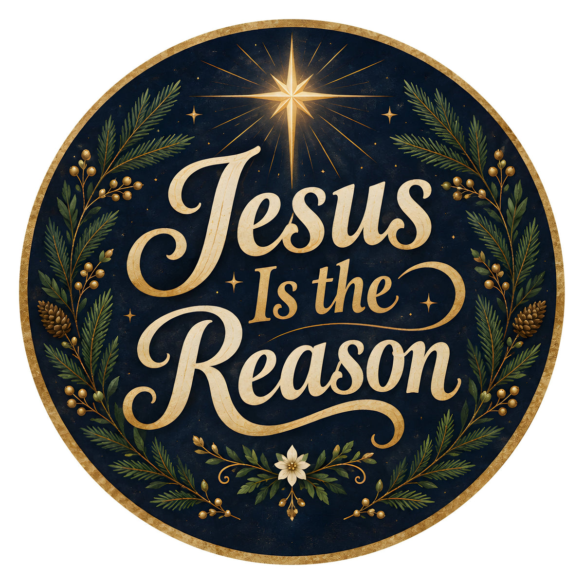 10.5" Round Waterproof Sign: Jesus Reason Shining Star with Evergreens Item Number: CD1493NH-105