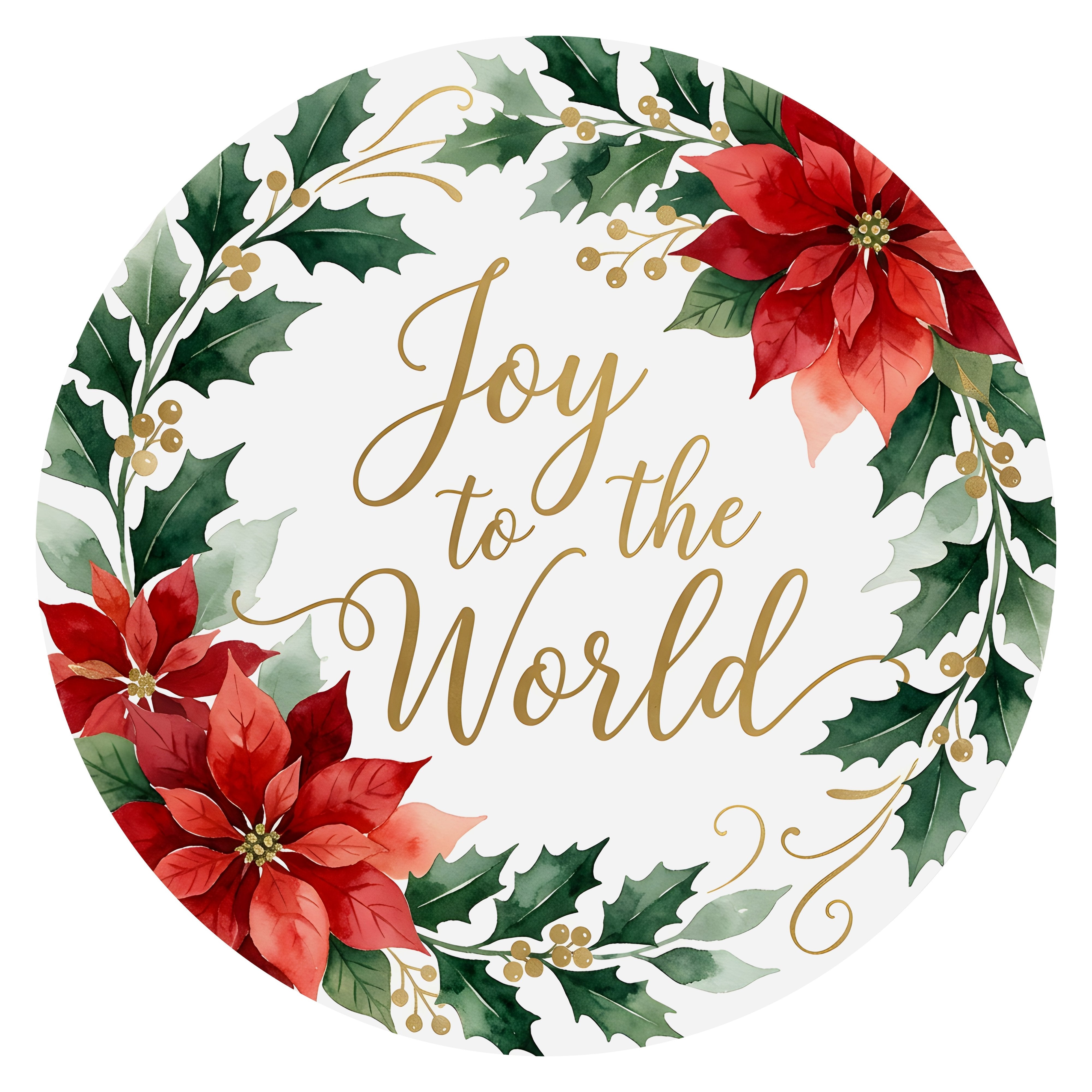 10.5" Round Waterproof Sign: Joy to the World Poinsettia Item Number: CD1408NH-105
