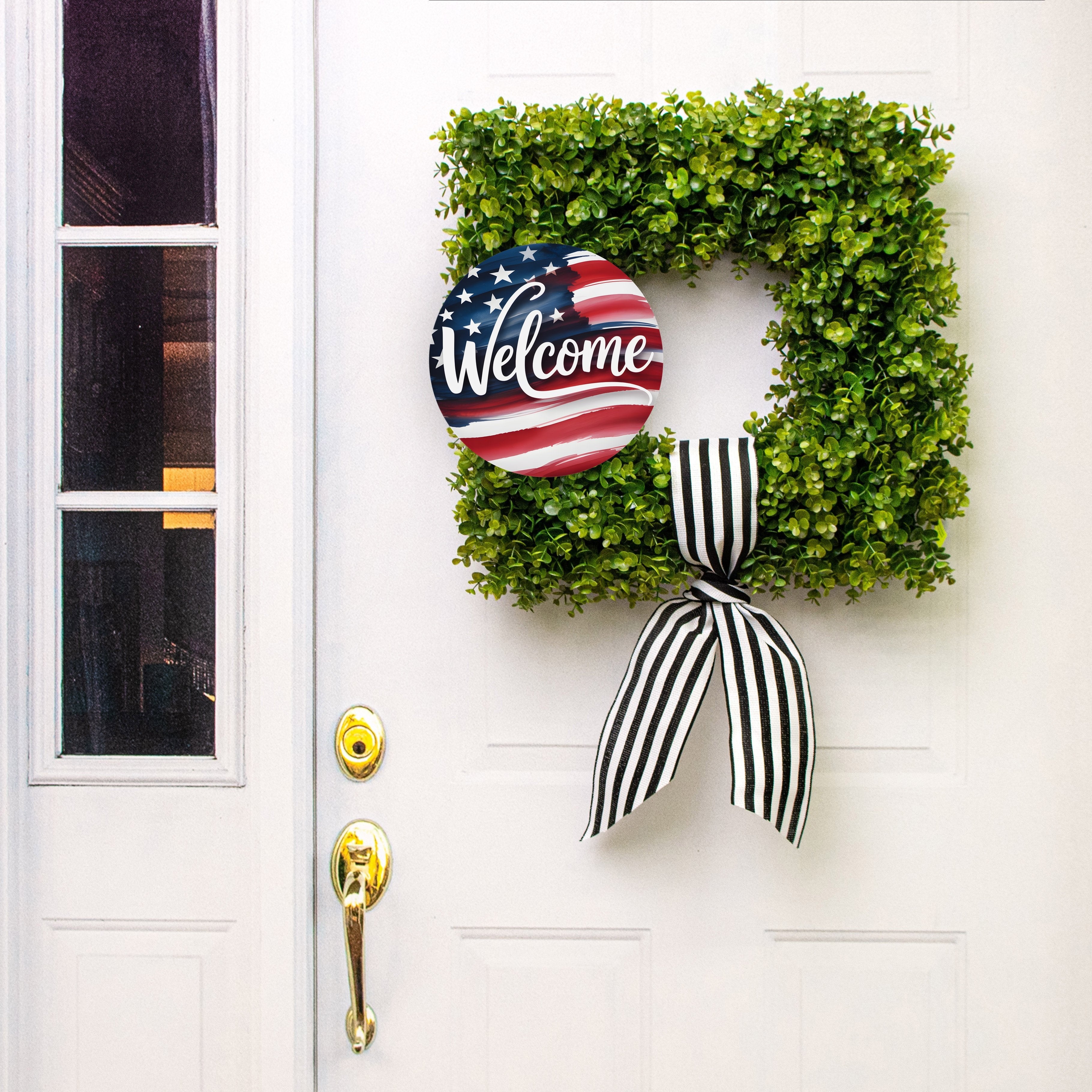 10.5" Round Waterproof Sign: Patriotic American Flag Welcome Lifestyle Photo