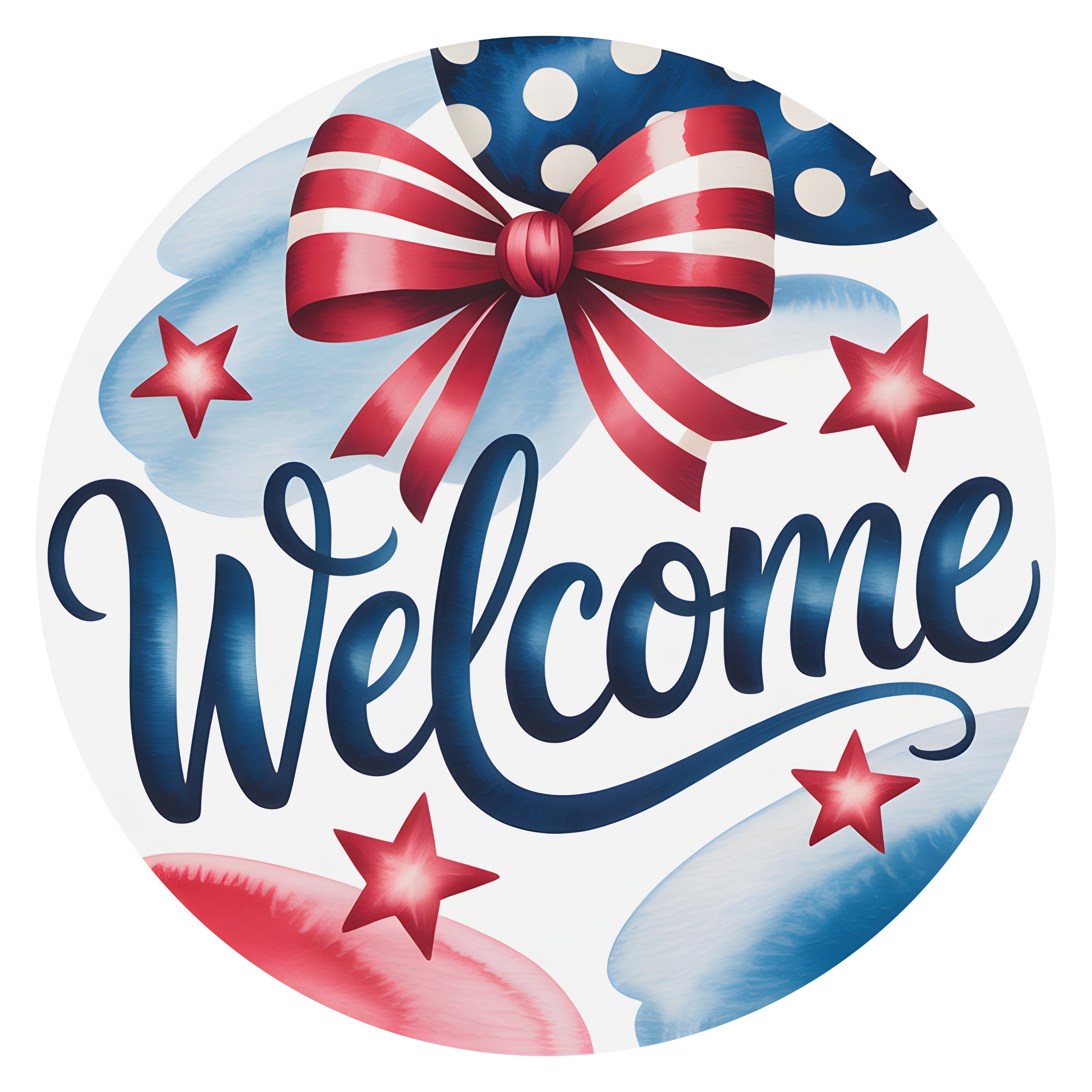 10.5" Round Waterproof Sign: Patriotic Stars and Bow Welcome Item Number: CD1357NH-105