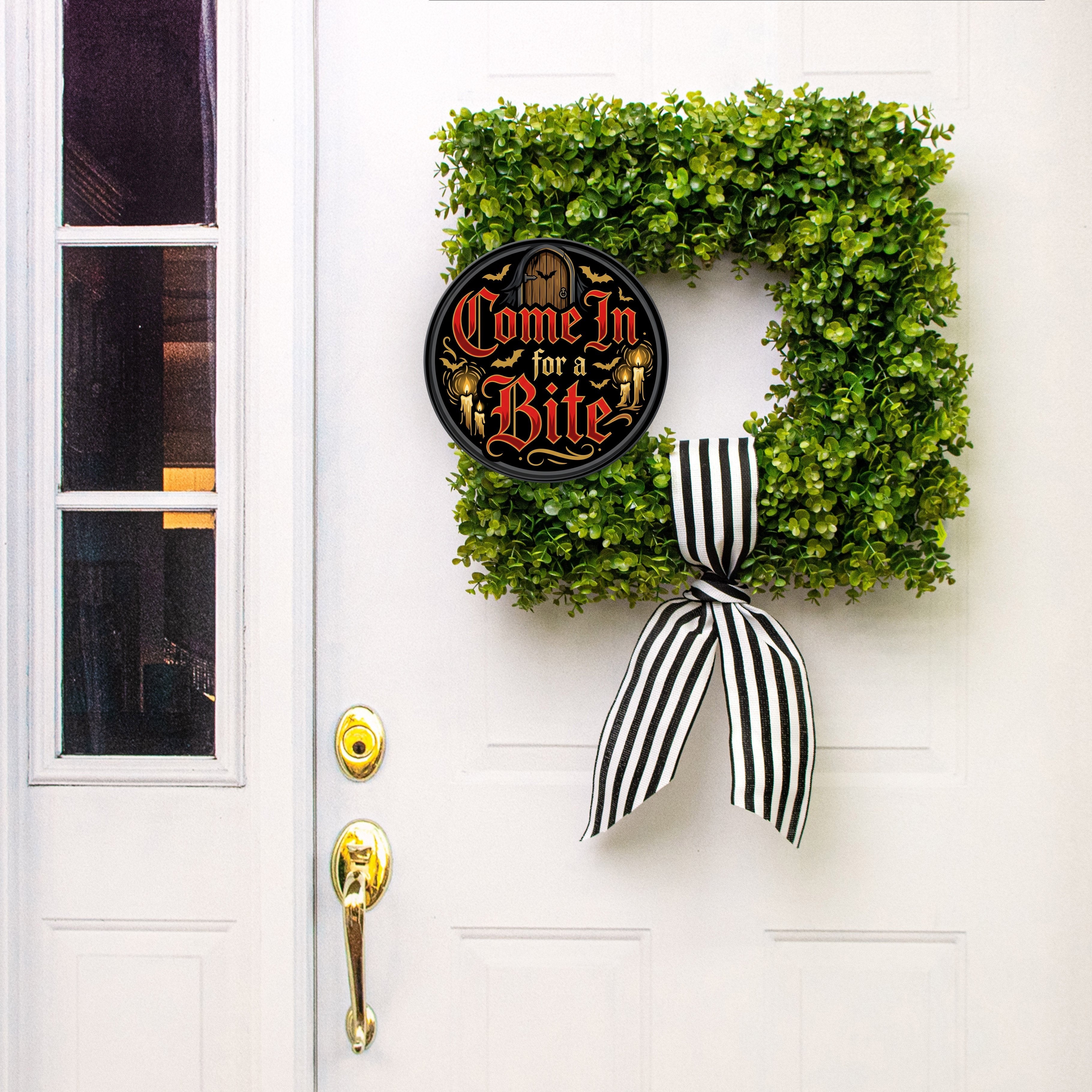 10.5" Round Waterproof Sign: Vampire Gothic Come In for a Bite Lifestyle Photo