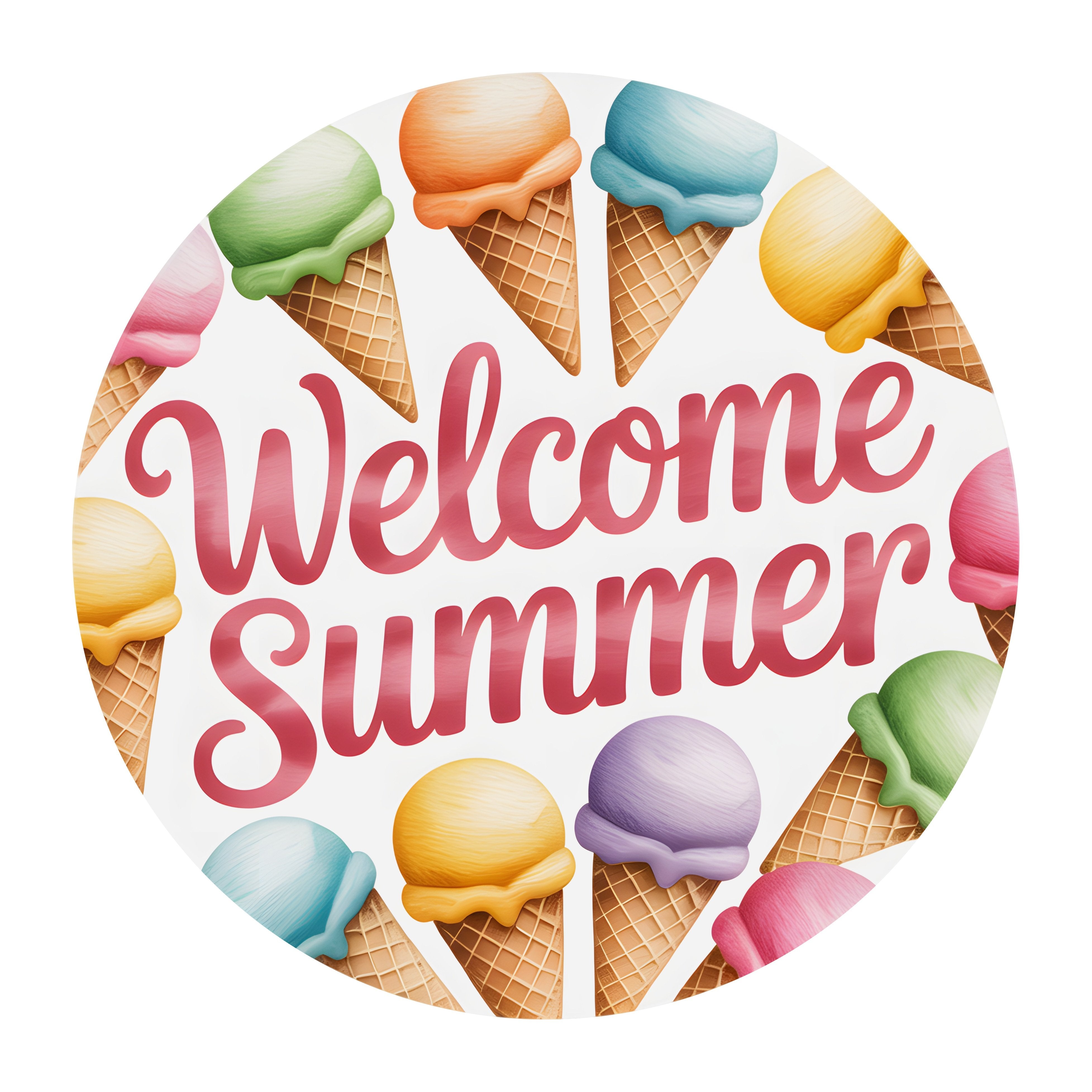10.5" Round Waterproof Sign: Welcome Summer Ice Cream Cones Item Number: CD1364NH-105