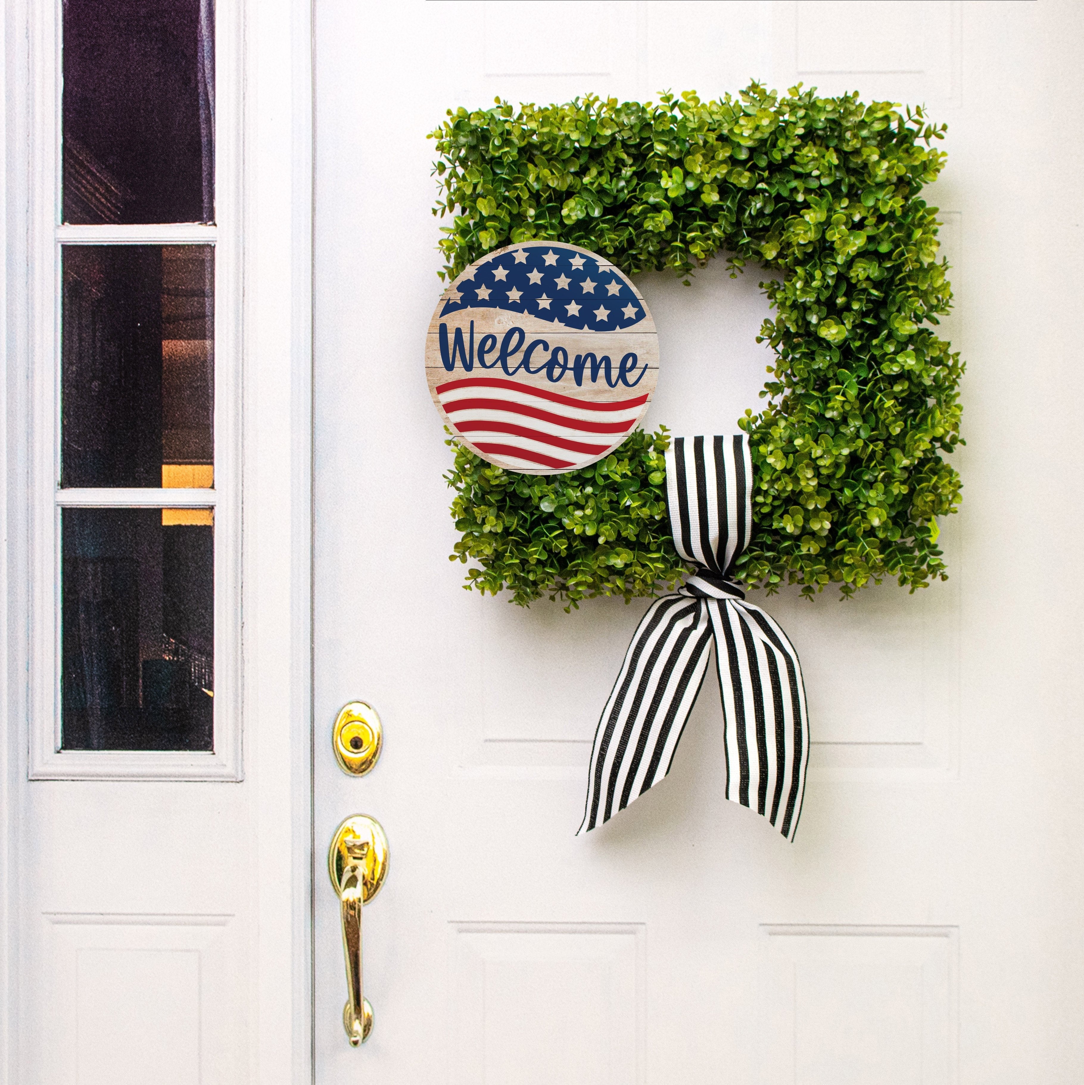 10.5" Round Waterproof Sign: Welcome USA Flag Lifestyle Photo