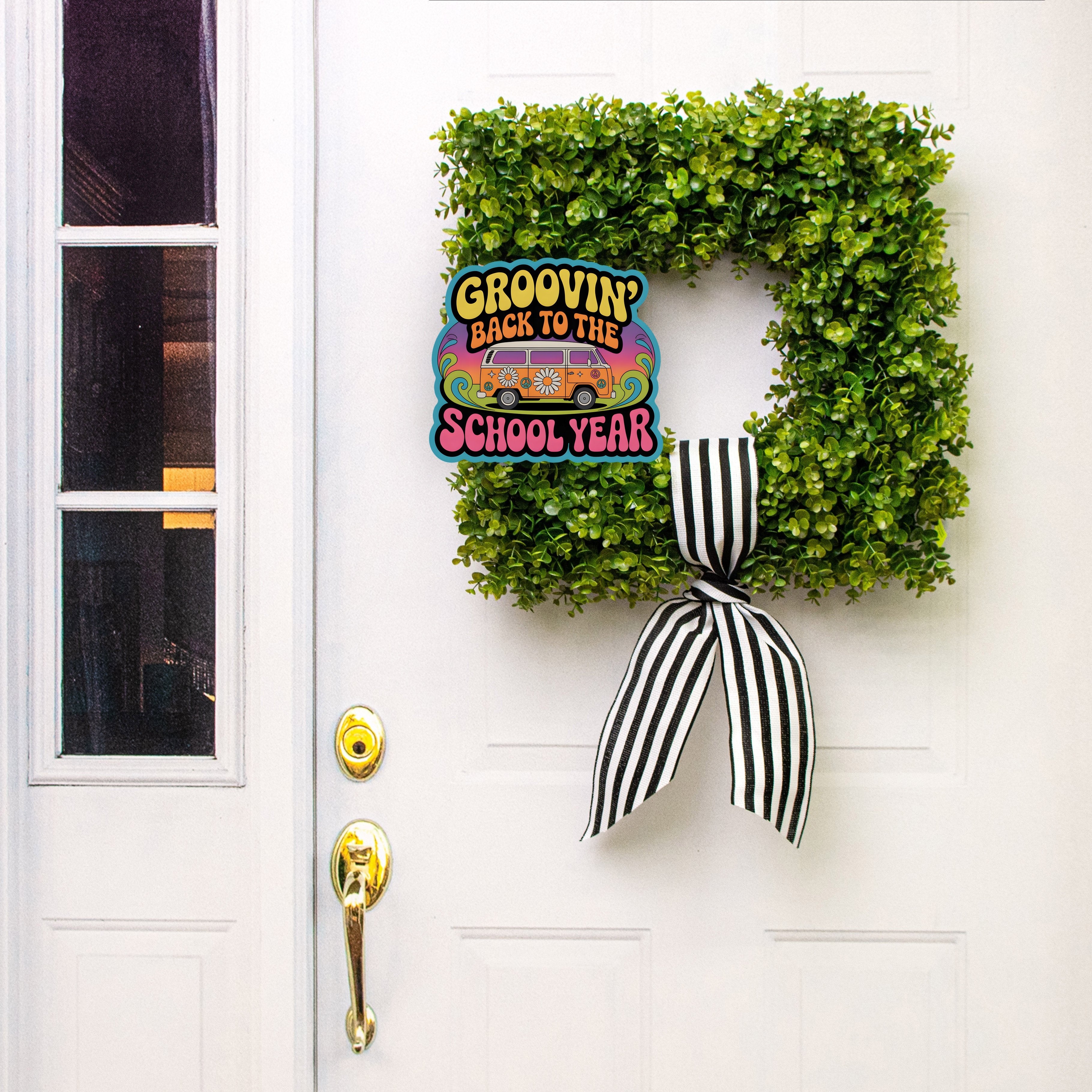 10.5" Waterproof Sign: Groovin' Back to the School Year Retro Van Lifestyle Photo