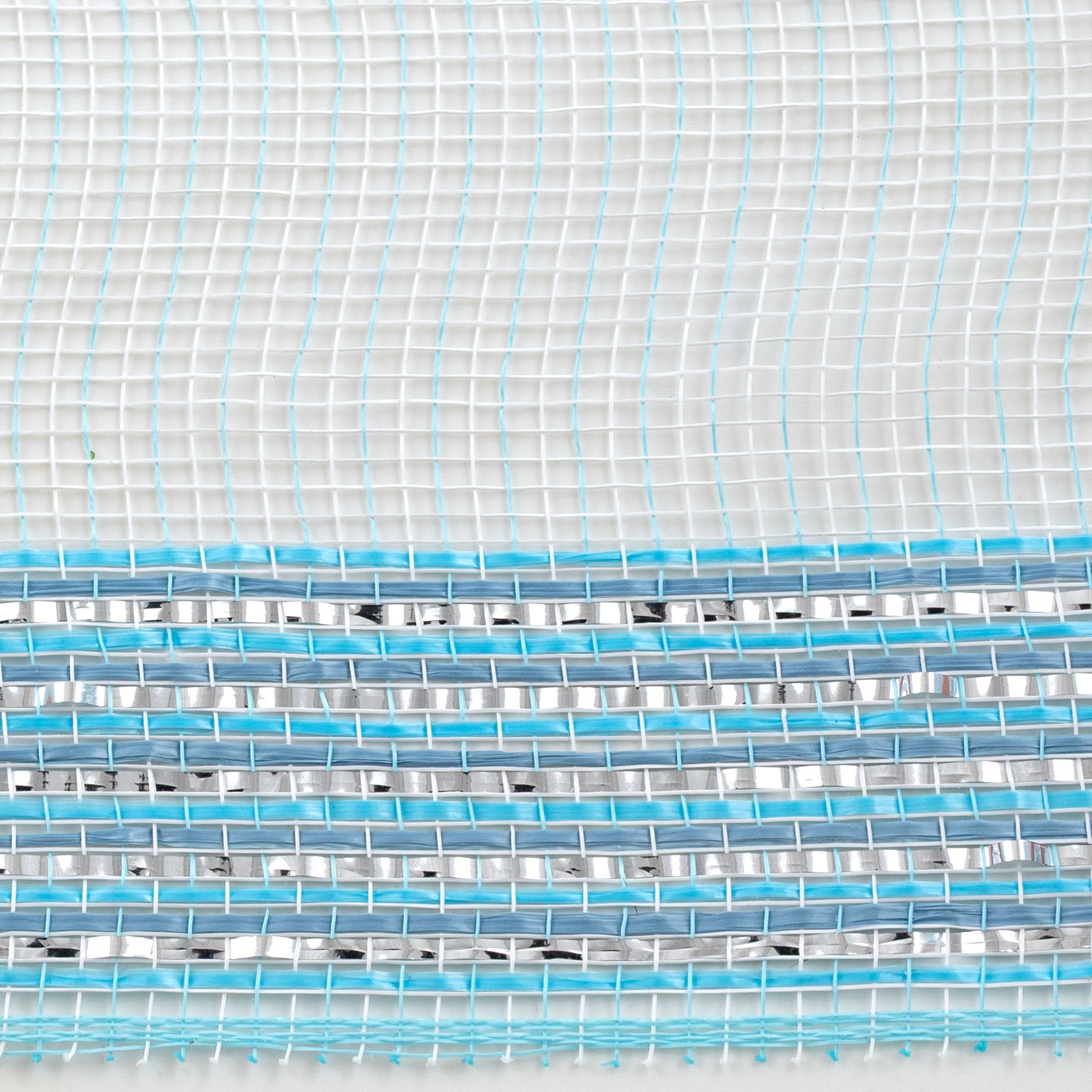 10" Border Stripe Metallic Mesh: Turquoise, White, Smoke Blue & Silver detail photo 3