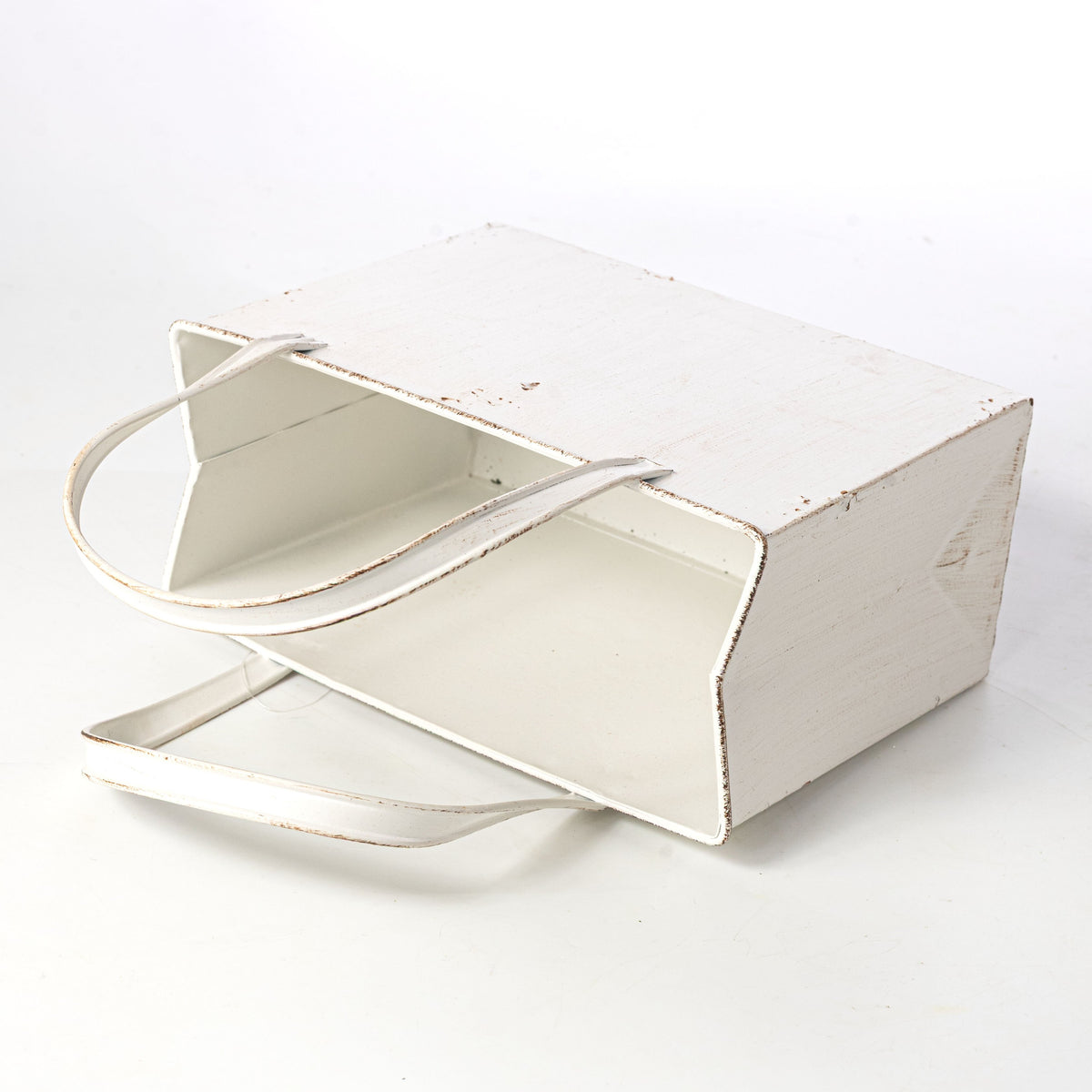 10" Distressed Metal Tote Bag Container: White detail photo 4
