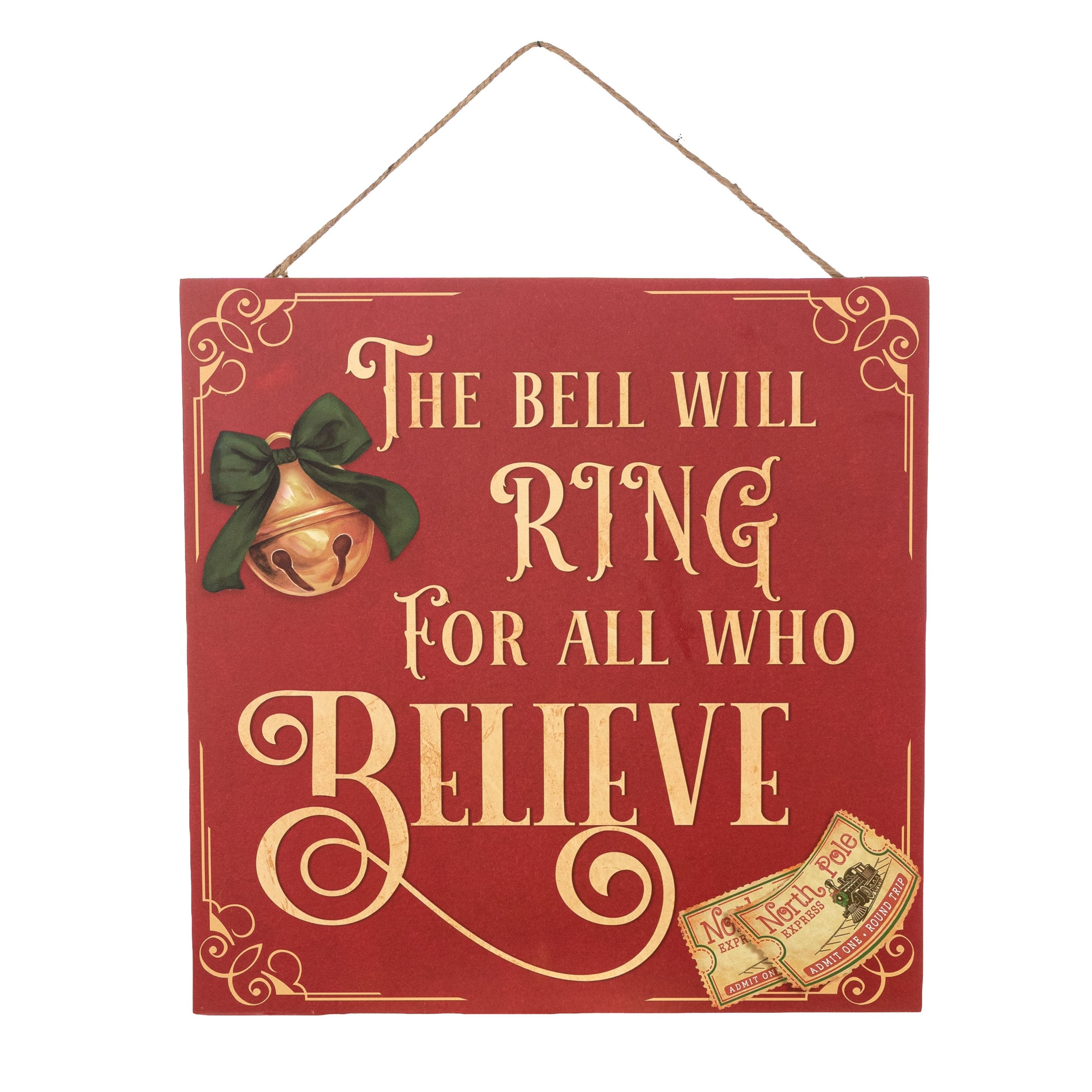 10" Square Wooden Sign: Bell Will Ring for Believers Item Number: AP7452