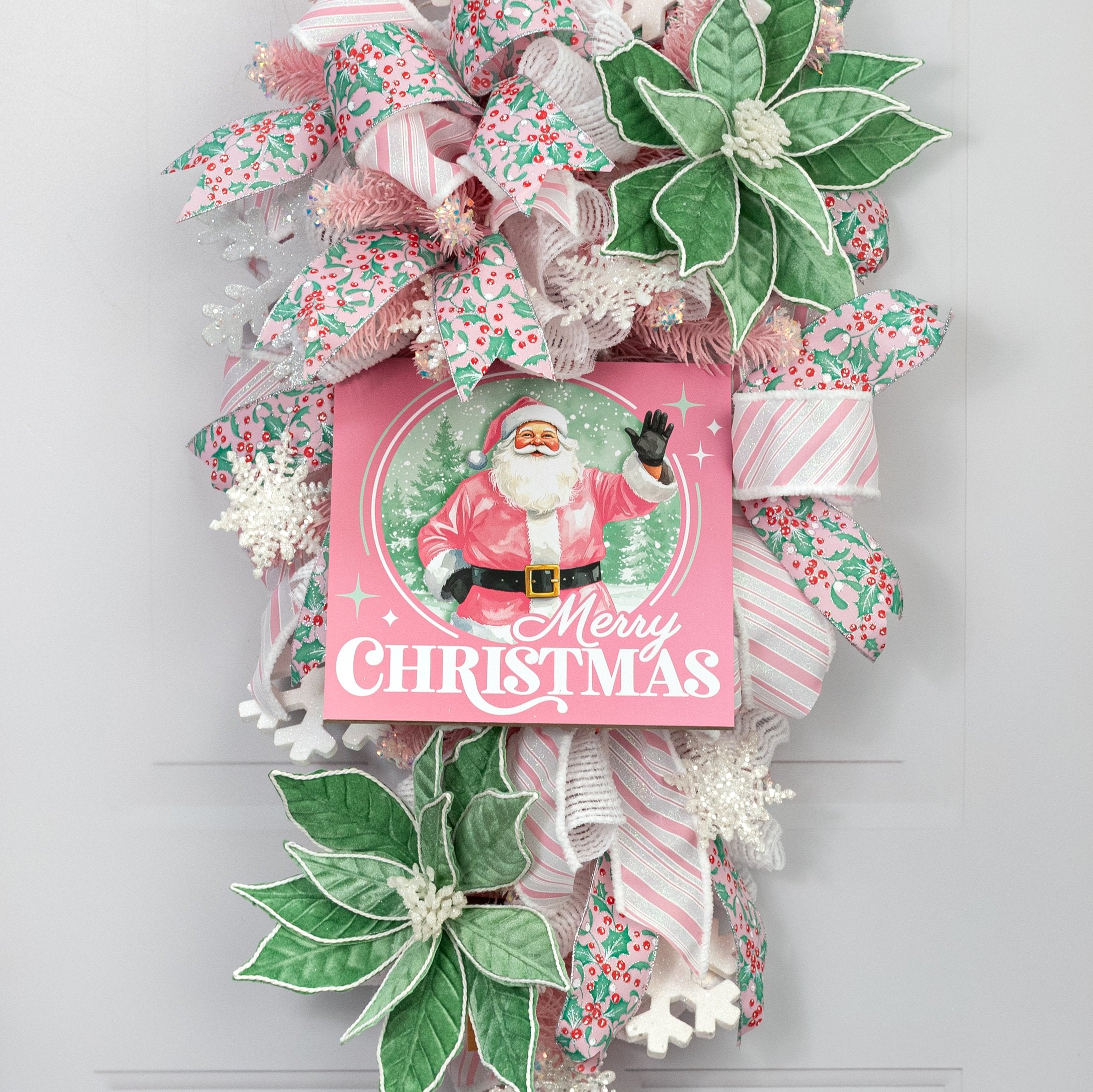 10" Square Wooden Sign: Pink & Mint Merry Christmas Santa Clause Lifestyle Photo
