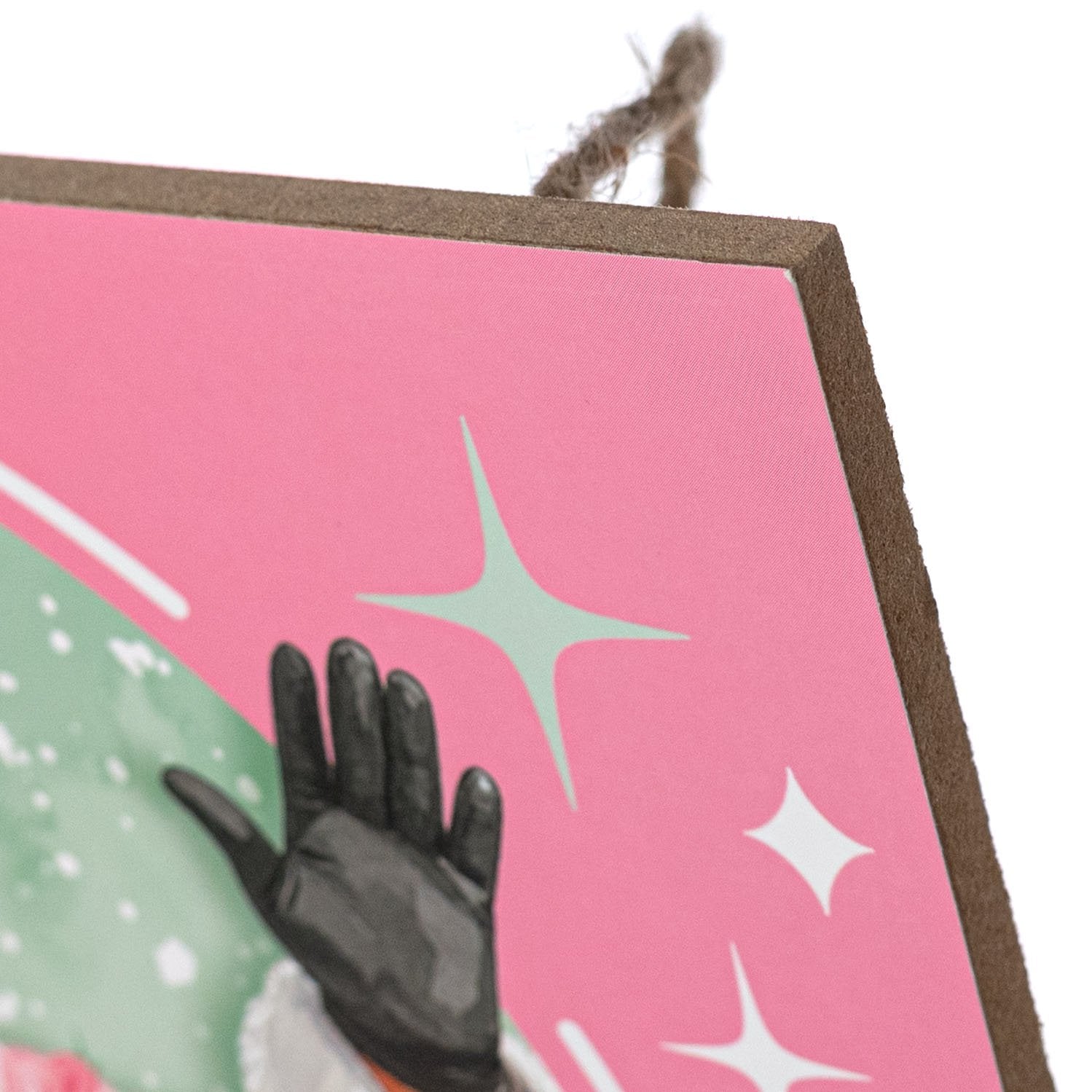 10" Square Wooden Sign: Pink & Mint Merry Christmas Santa Clause detail photo 3
