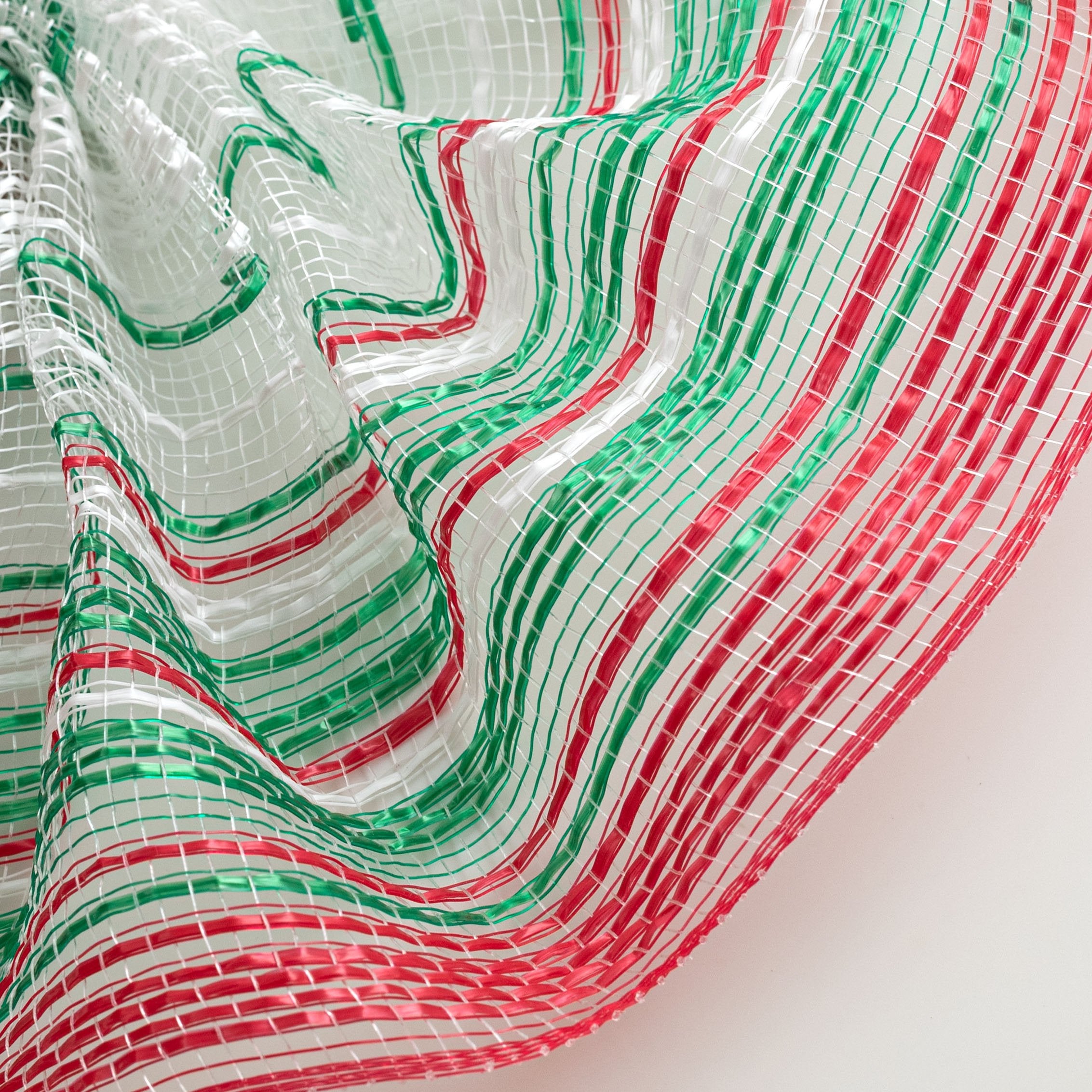 10" Vertical Wide Strip Ombré Mesh: Red, Emerald Green & White Lifestyle Photo
