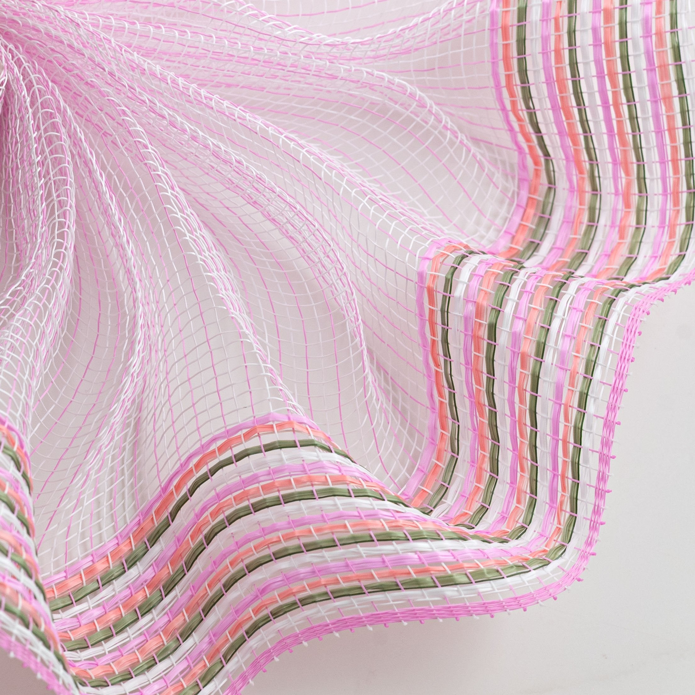 10" Wide Strip Border Stripe Mesh: Pink, White & Sage Green Lifestyle Photo