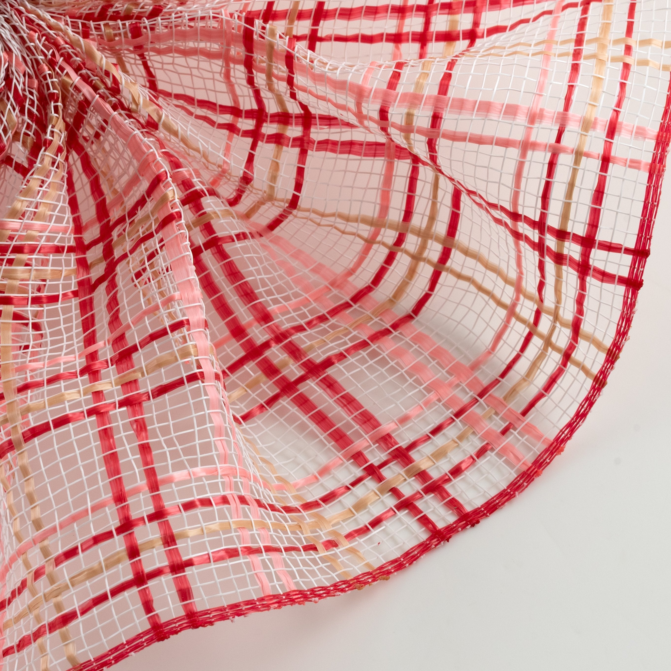 10" Wide Strip Plaid Mesh: Red, Blush Pink, Natural Lifestyle Photo