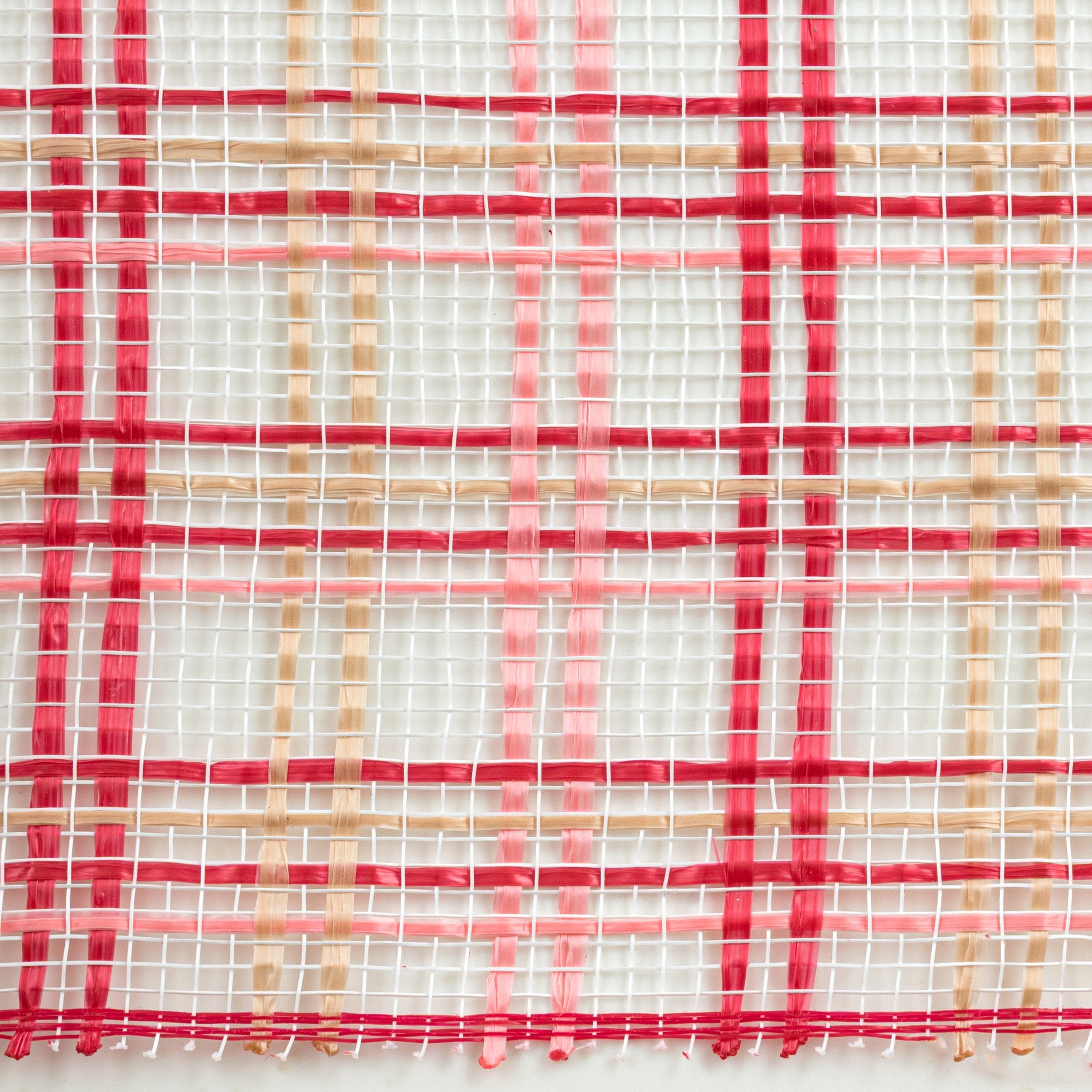 10" Wide Strip Plaid Mesh: Red, Blush Pink, Natural detail photo 3