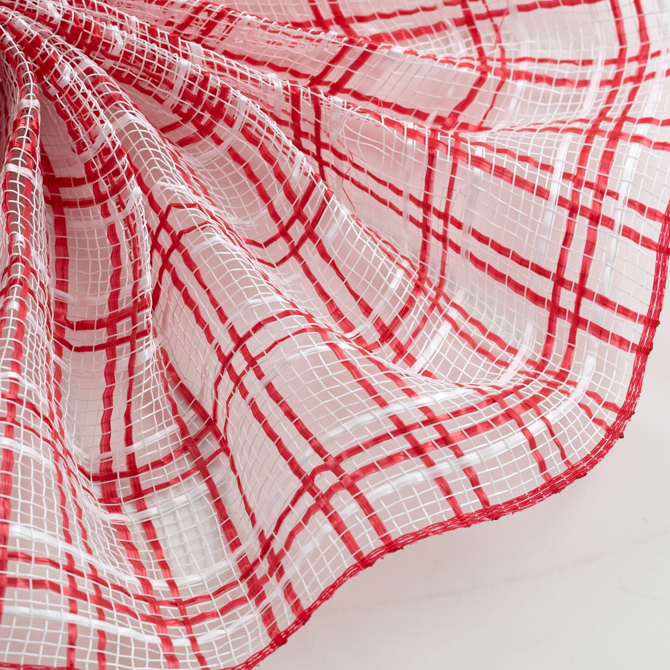 10" Wide Strip Plaid Mesh: Red & White Lifestyle Photo
