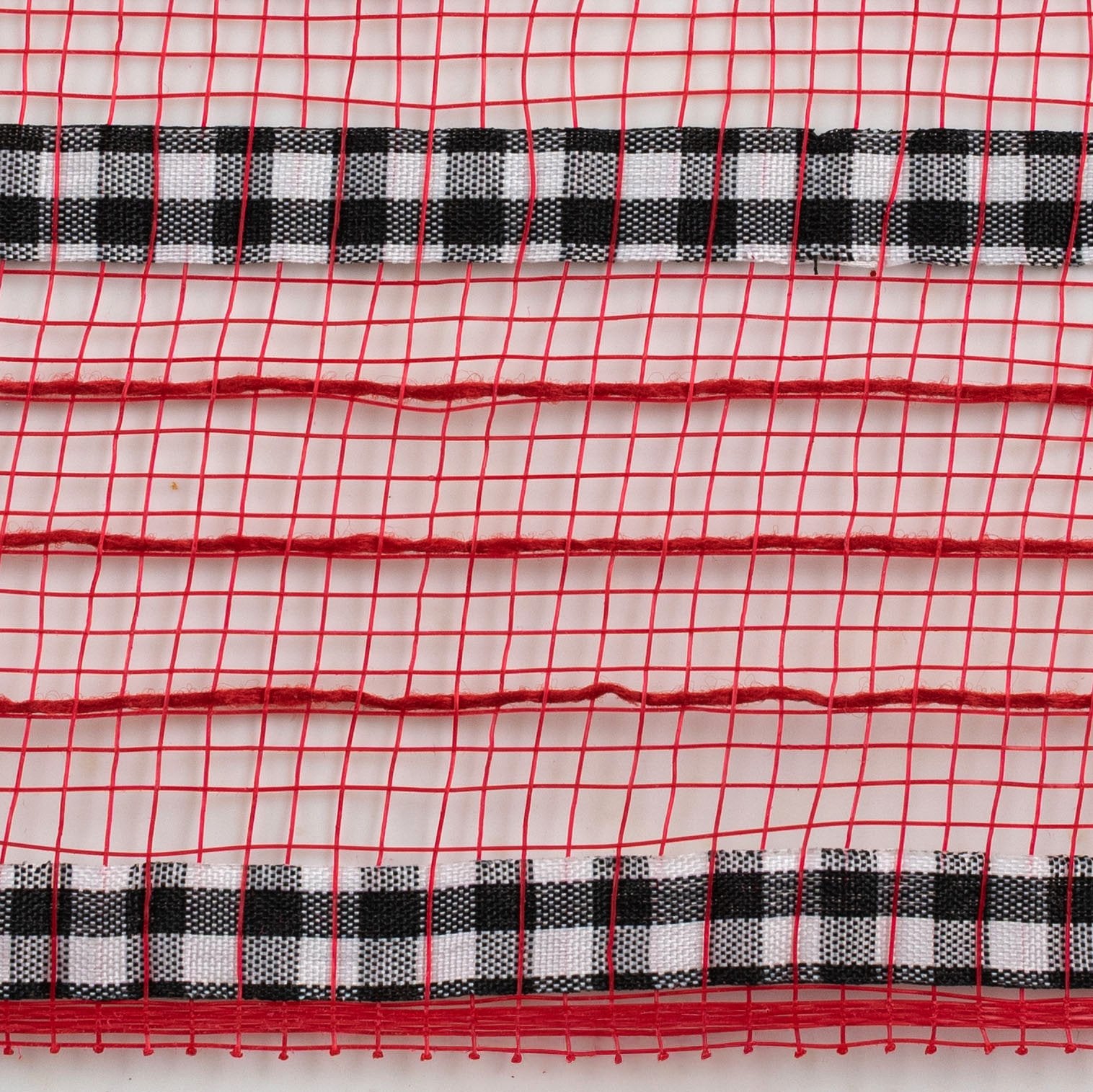 10" XL Wide Fabric & Faux Jute Mesh: Red, Black & White detail photo 3