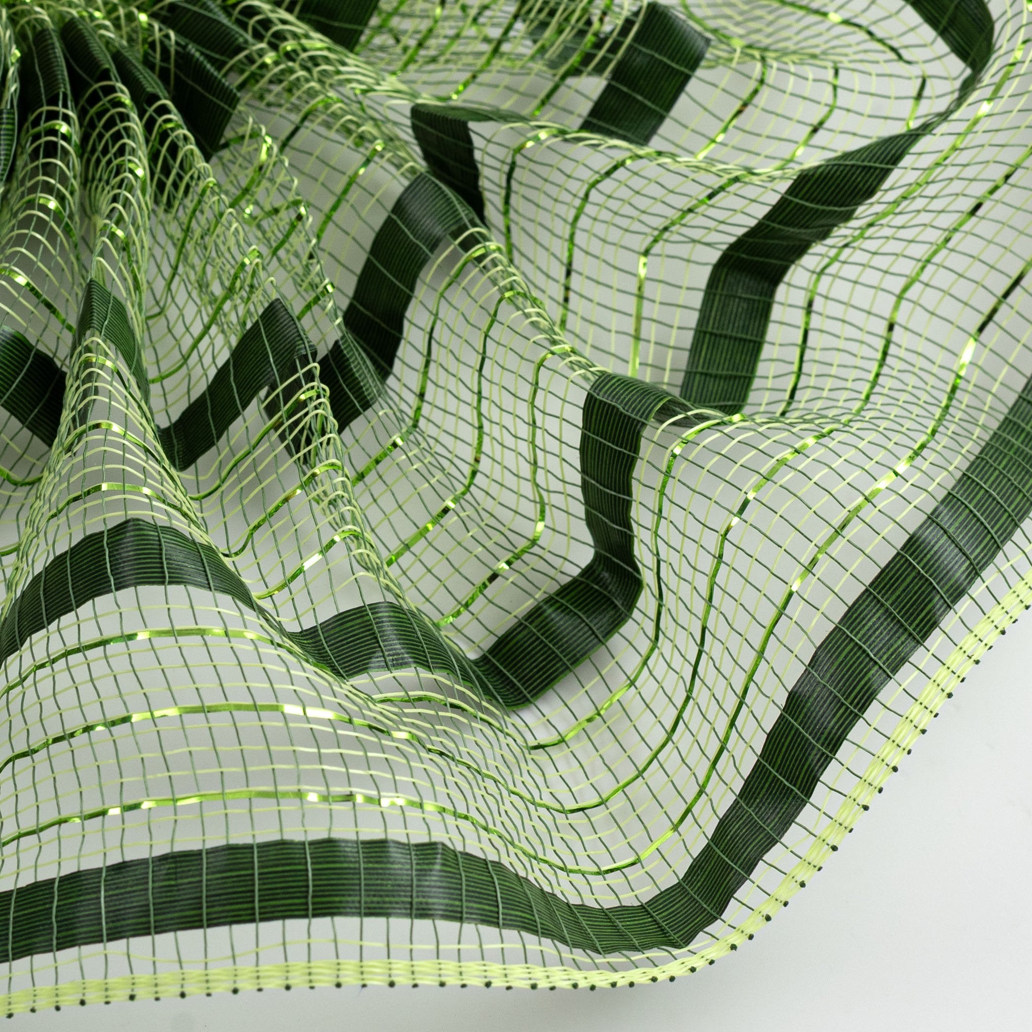 10" XL Wide Foil Stripe Mesh: Metallic Moss Green & Aspidistra Lifestyle Photo