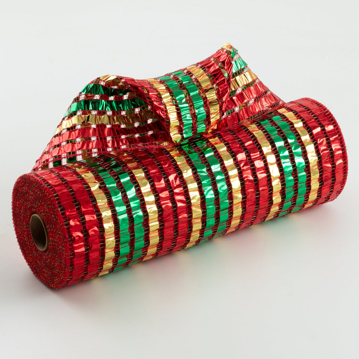 10" XL Wide Metallic Stripe Mesh: Red, Green & Gold Item Number: XB266310-15