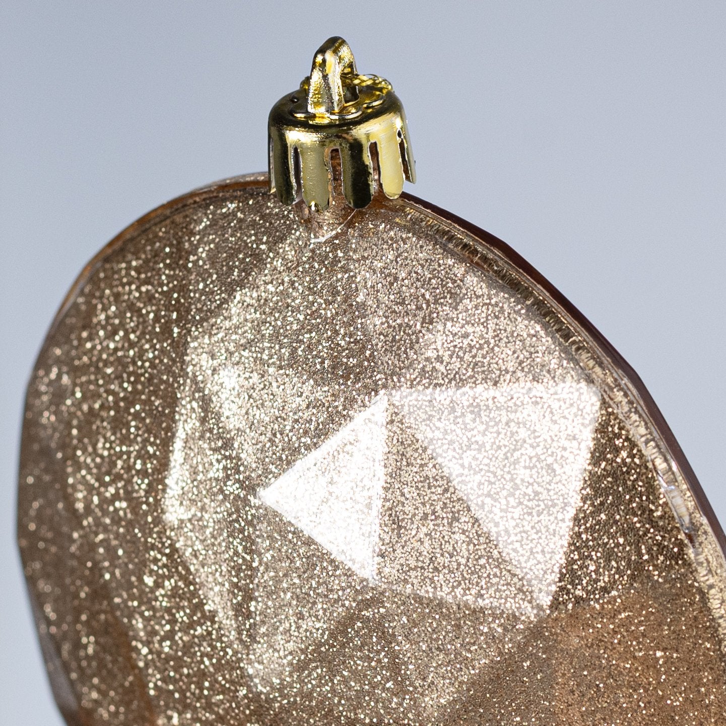 100mm Faceted Flat Round Gem Ornament: Glitter Inside Champagne Gold detail photo 3