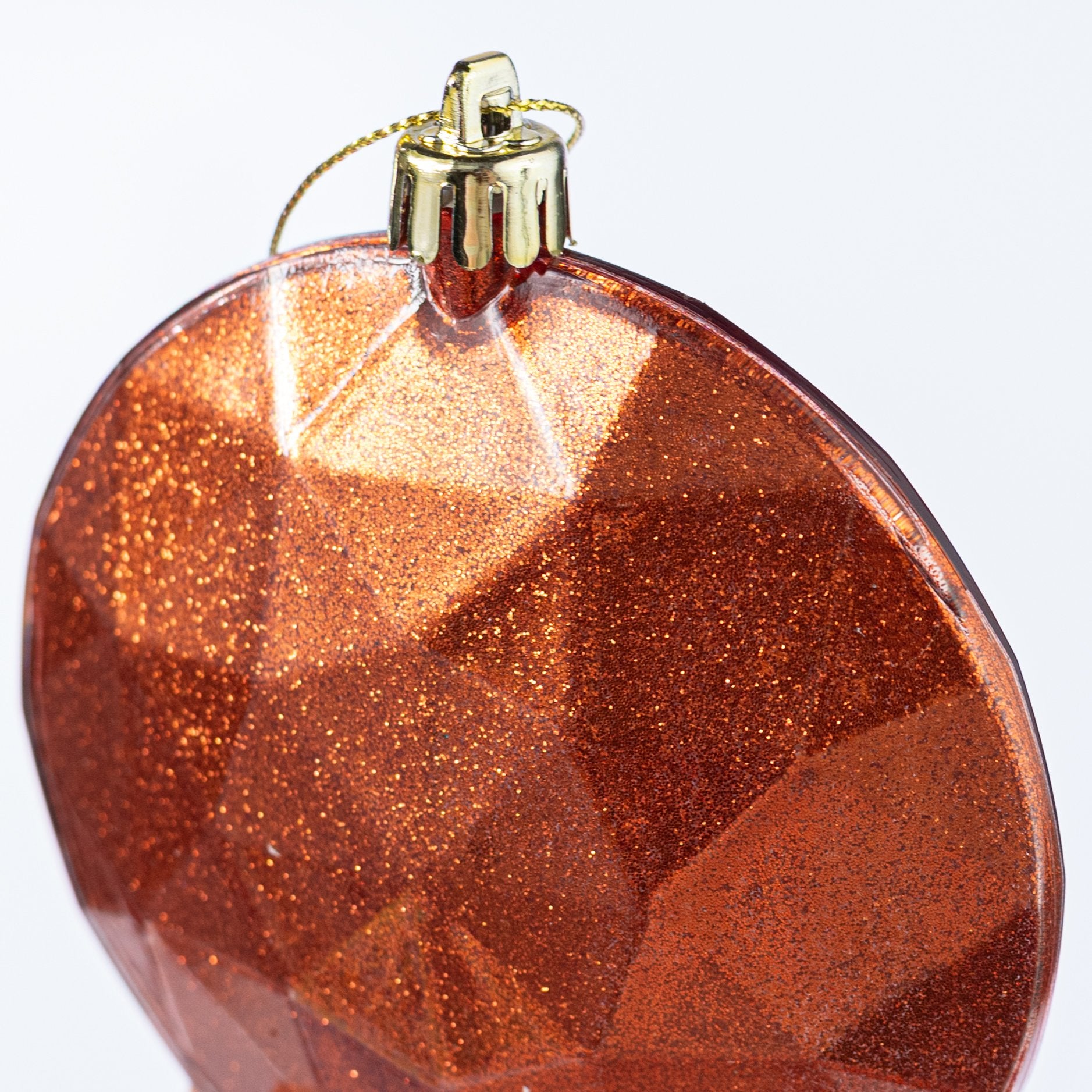 100mm Faceted Flat Round Gem Ornament: Glitter Inside Copper Orange detail photo 3