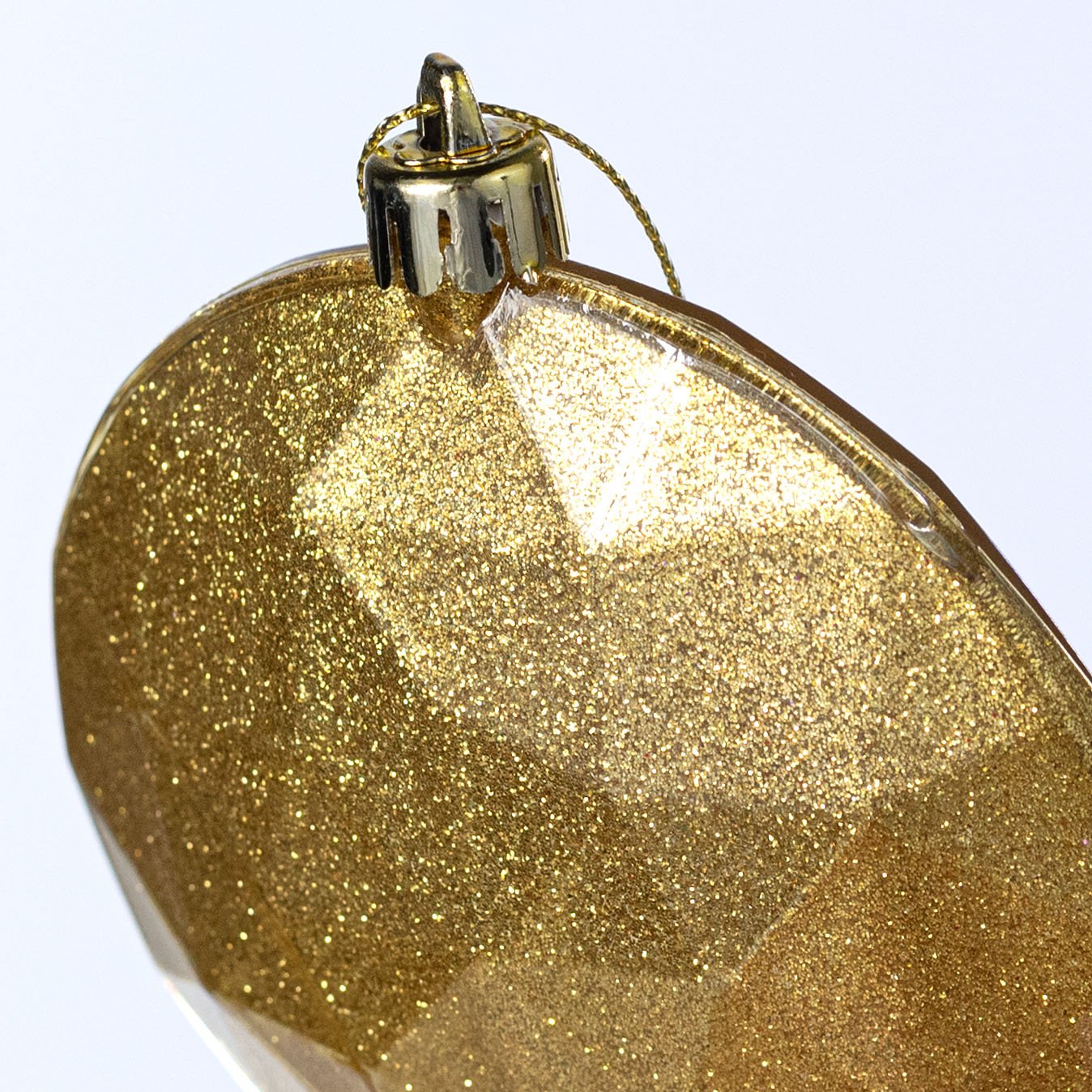 100mm Faceted Flat Round Gem Ornament: Glitter Inside Gold detail photo 3