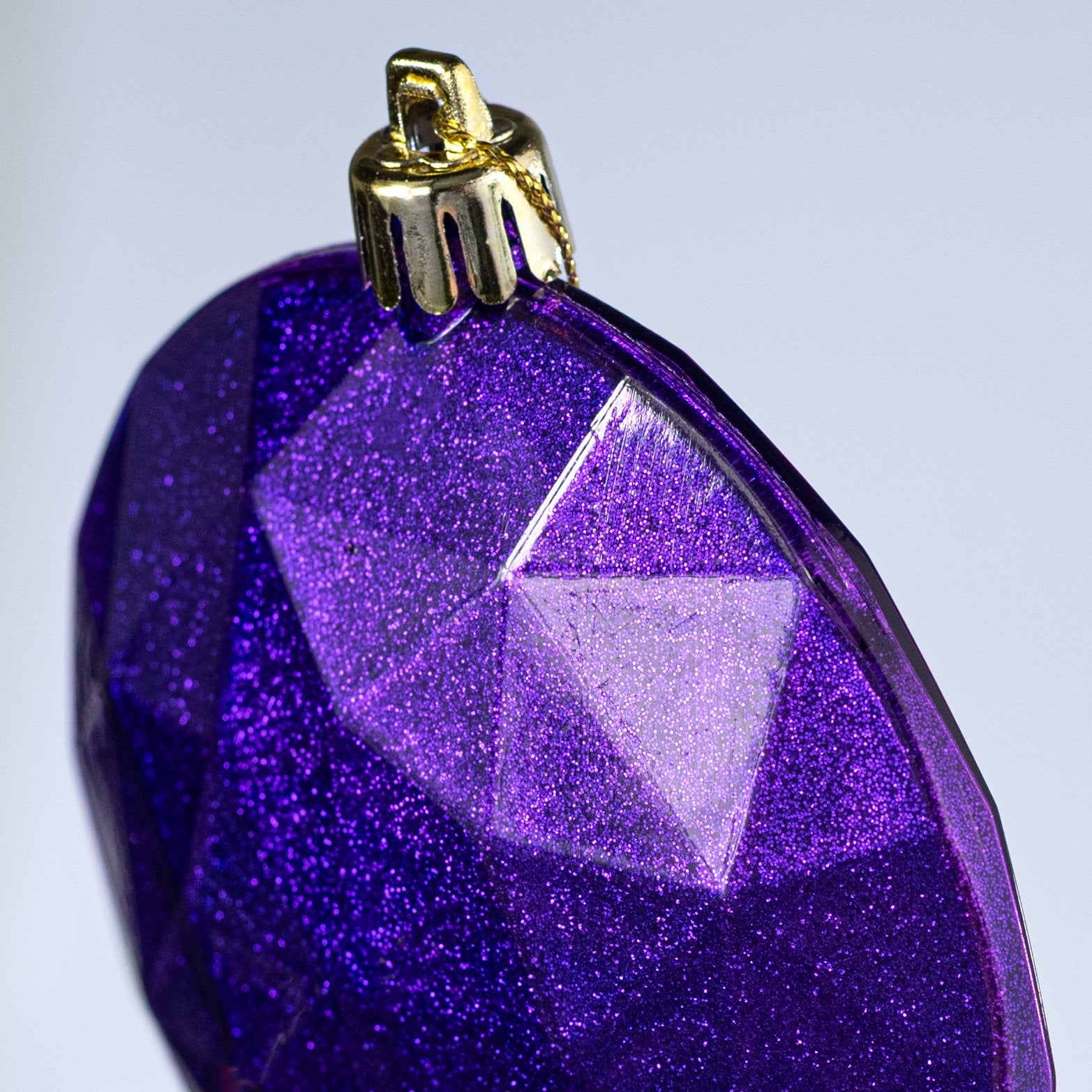 100mm Faceted Flat Round Gem Ornament: Glitter Inside Purple detail photo 3