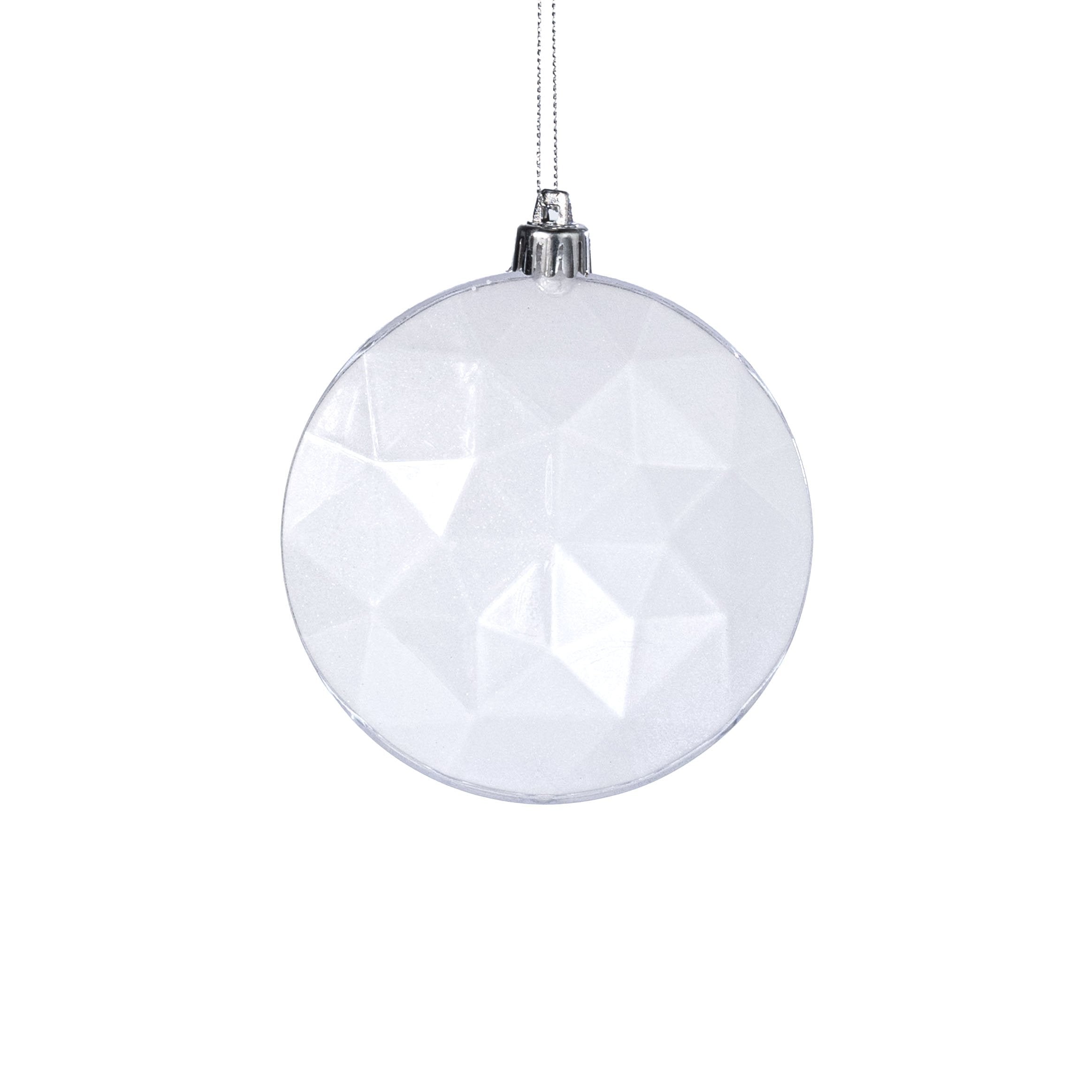 100mm Faceted Flat Round Gem Ornament: Glitter Inside White Item Number: XJ765427