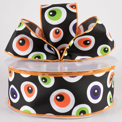 2.5" Big Halloween Eyeballs Ribbon: Black (50 Yards)
