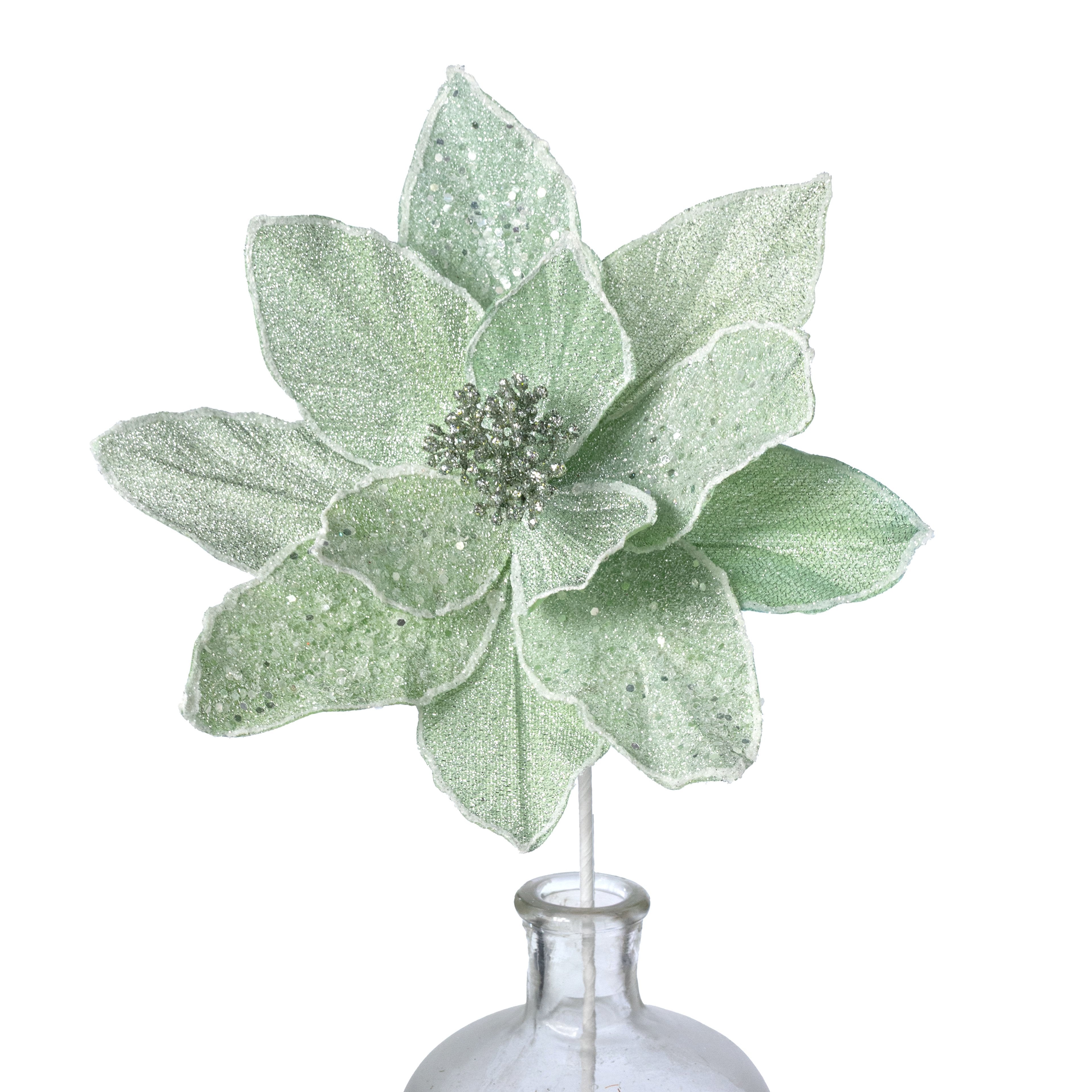 11" x 20" Sparkle Poinsettia Stem: Mint Green Item Number: 86943MINT