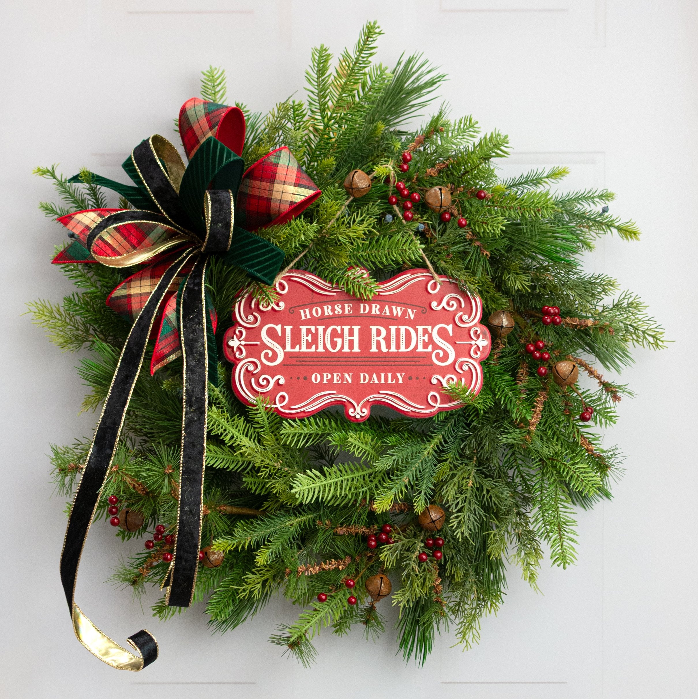 11.5" Metal Embossed Hanger: Red Horse Sleigh Rides Lifestyle Photo