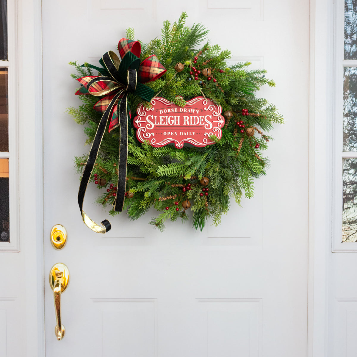 11.5" Metal Embossed Hanger: Red Horse Sleigh Rides detail photo 3
