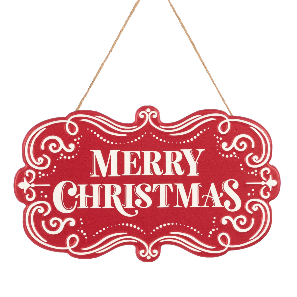 11.5" Metal Embossed Hanger: Red Merry Christmas Item Number: MD179124