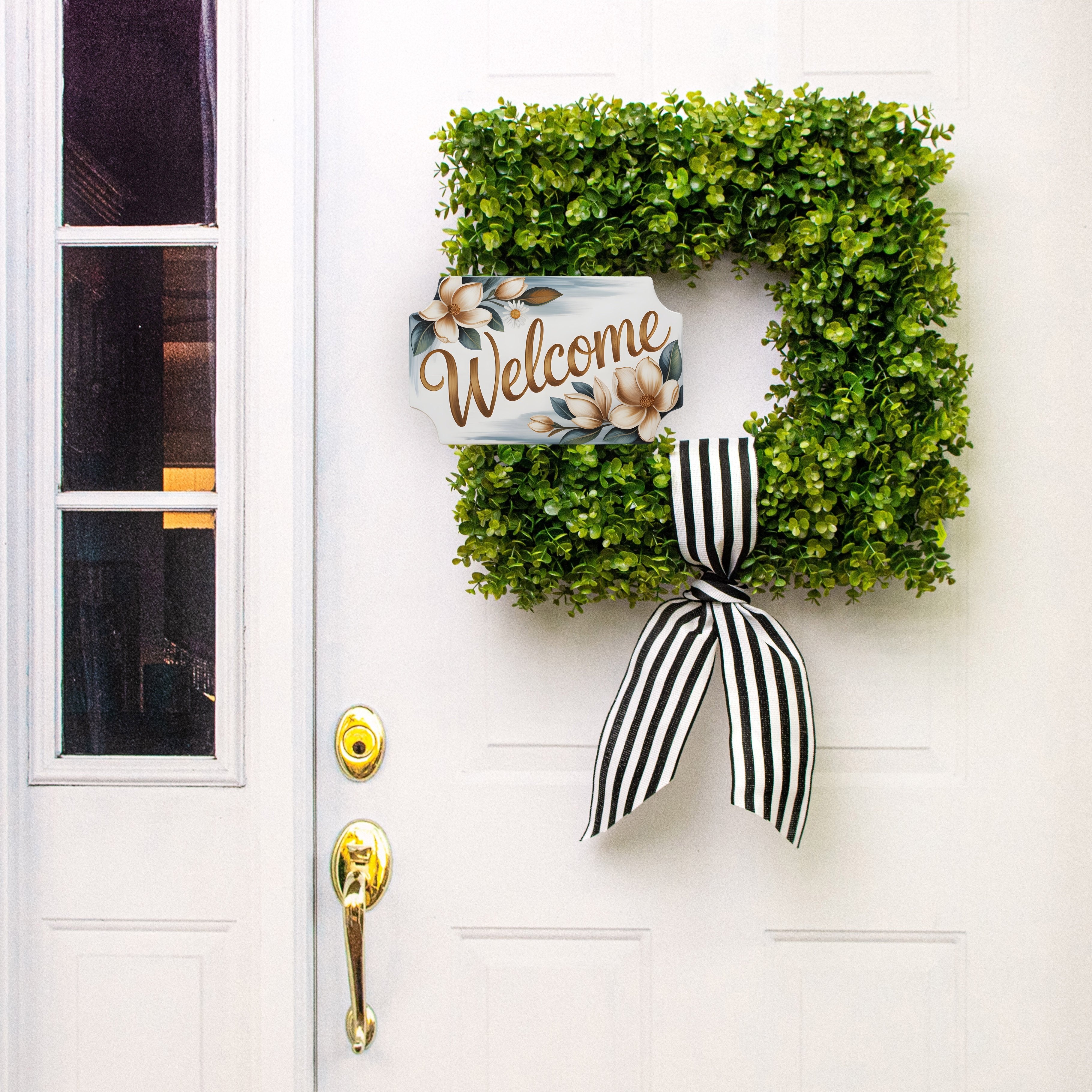 11.75" Bracket Waterproof Sign: Magnolia Floral Welcome Lifestyle Photo