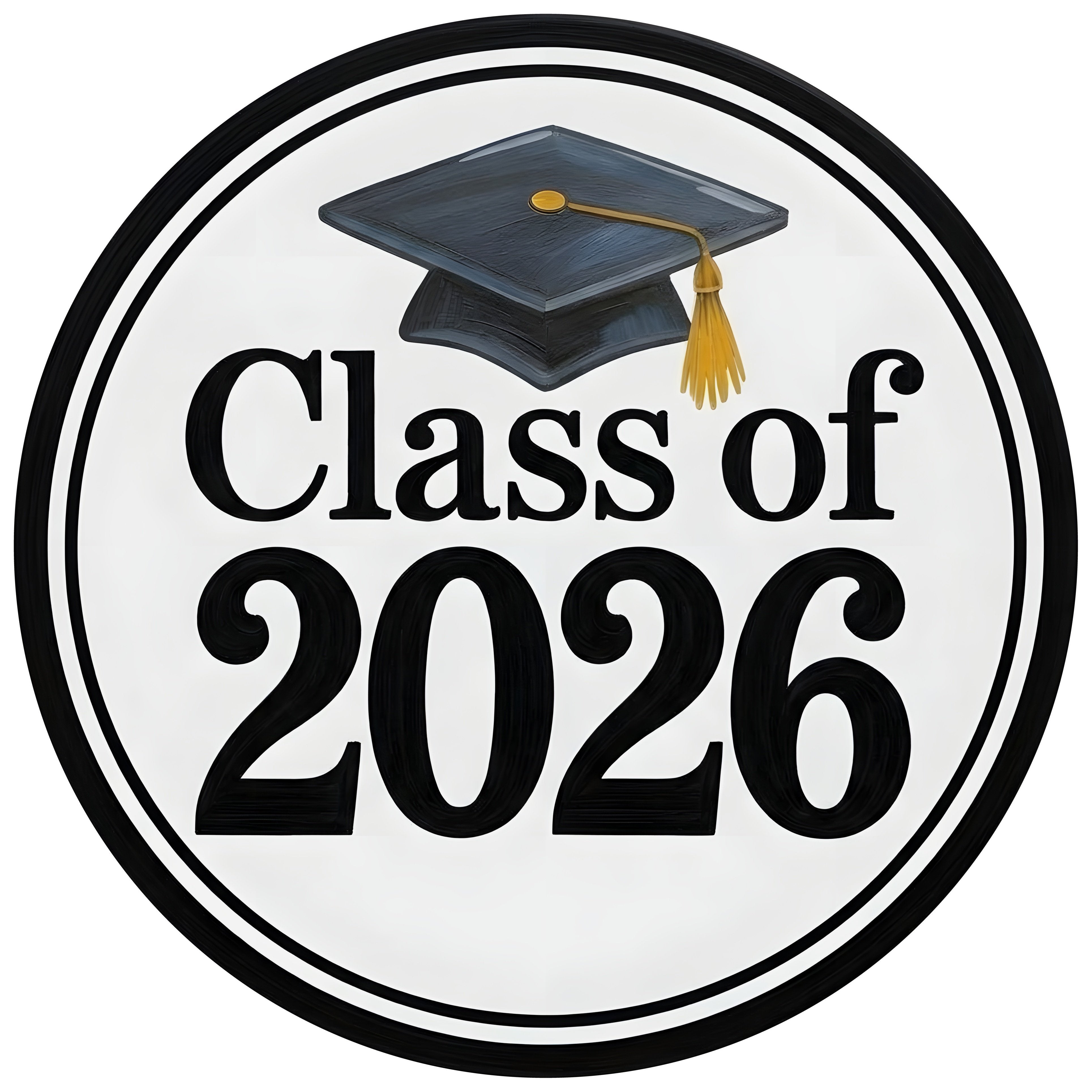 11.75" Round Waterproof Sign: Black & White Graduation 2026 Item Number: CD1279NH-118