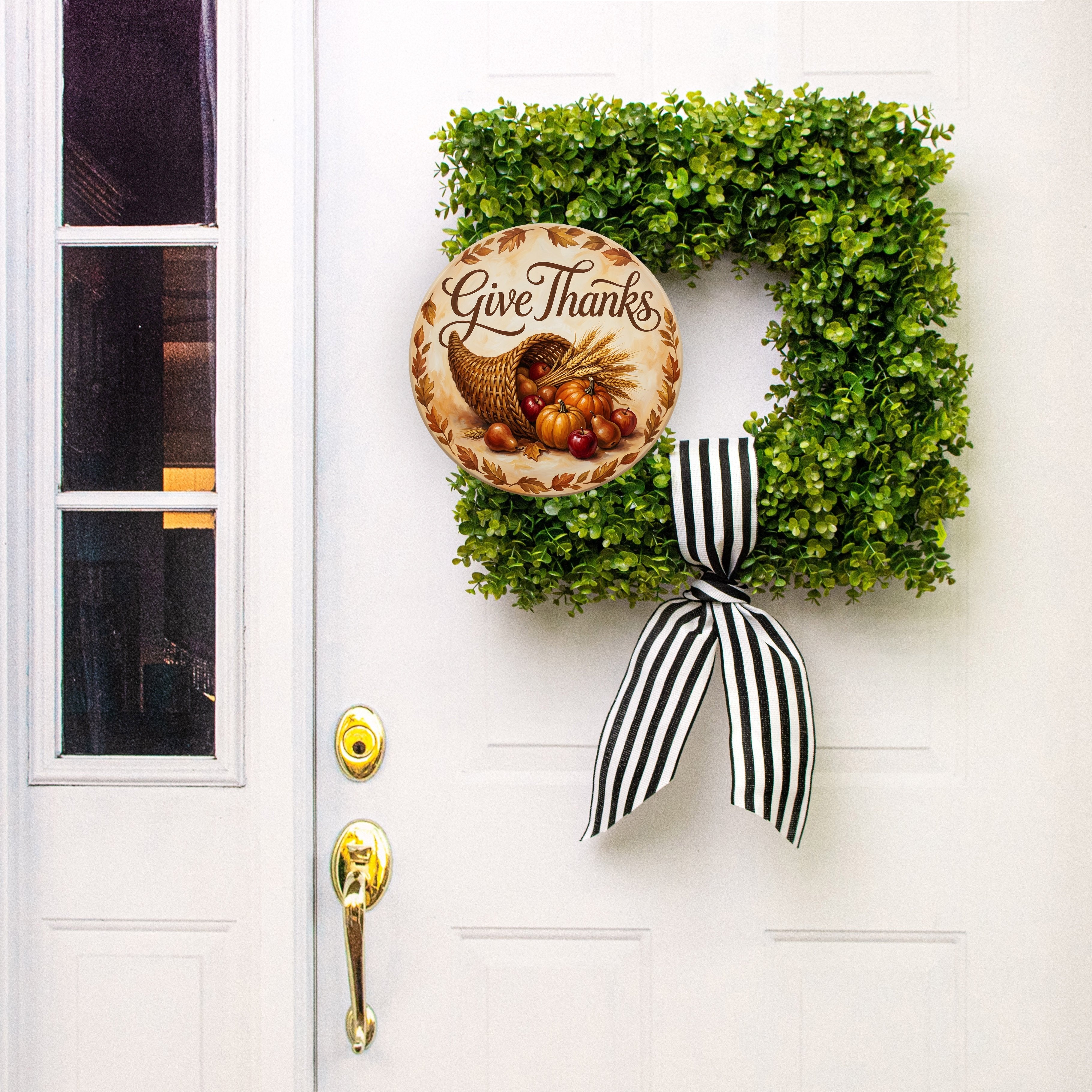 11.75" Round Waterproof Sign: Give Thanks Cornucopia Harvest Lifestyle Photo
