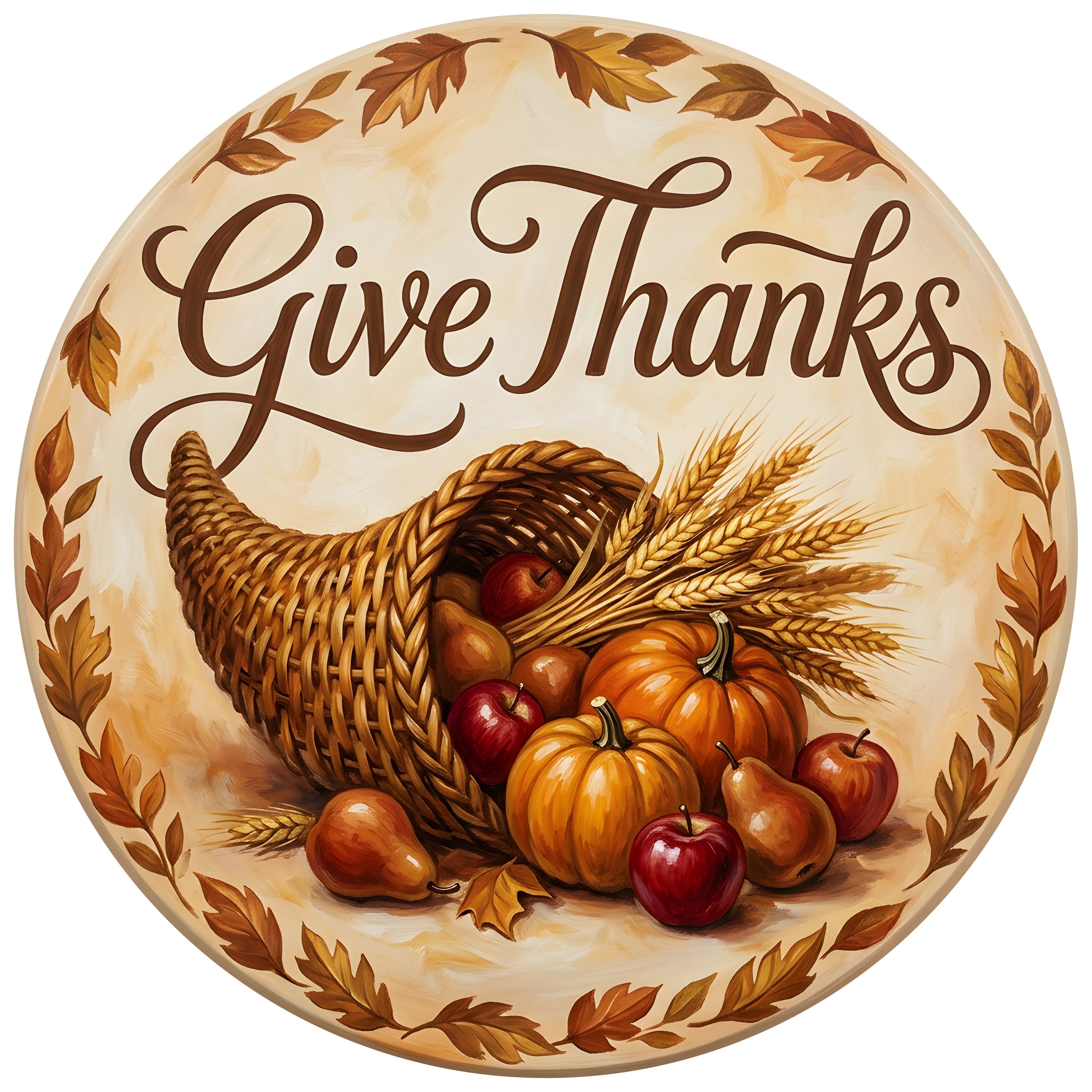 11.75" Round Waterproof Sign: Give Thanks Cornucopia Harvest Item Number: CD1412NH-118