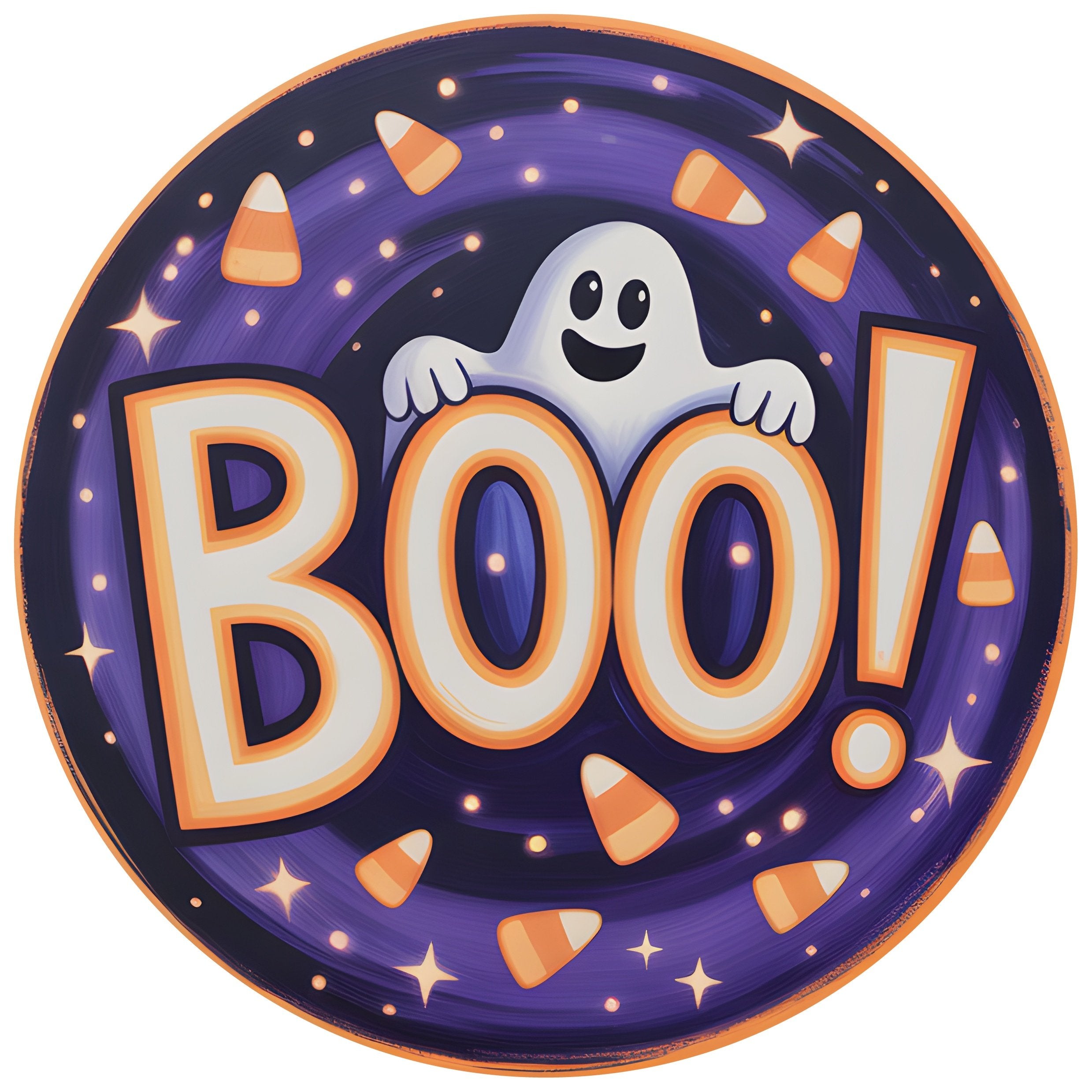 11.75" Round Waterproof Sign: Halloween Boo Ghost with Candy Corn Item Number: CD1416NH-118
