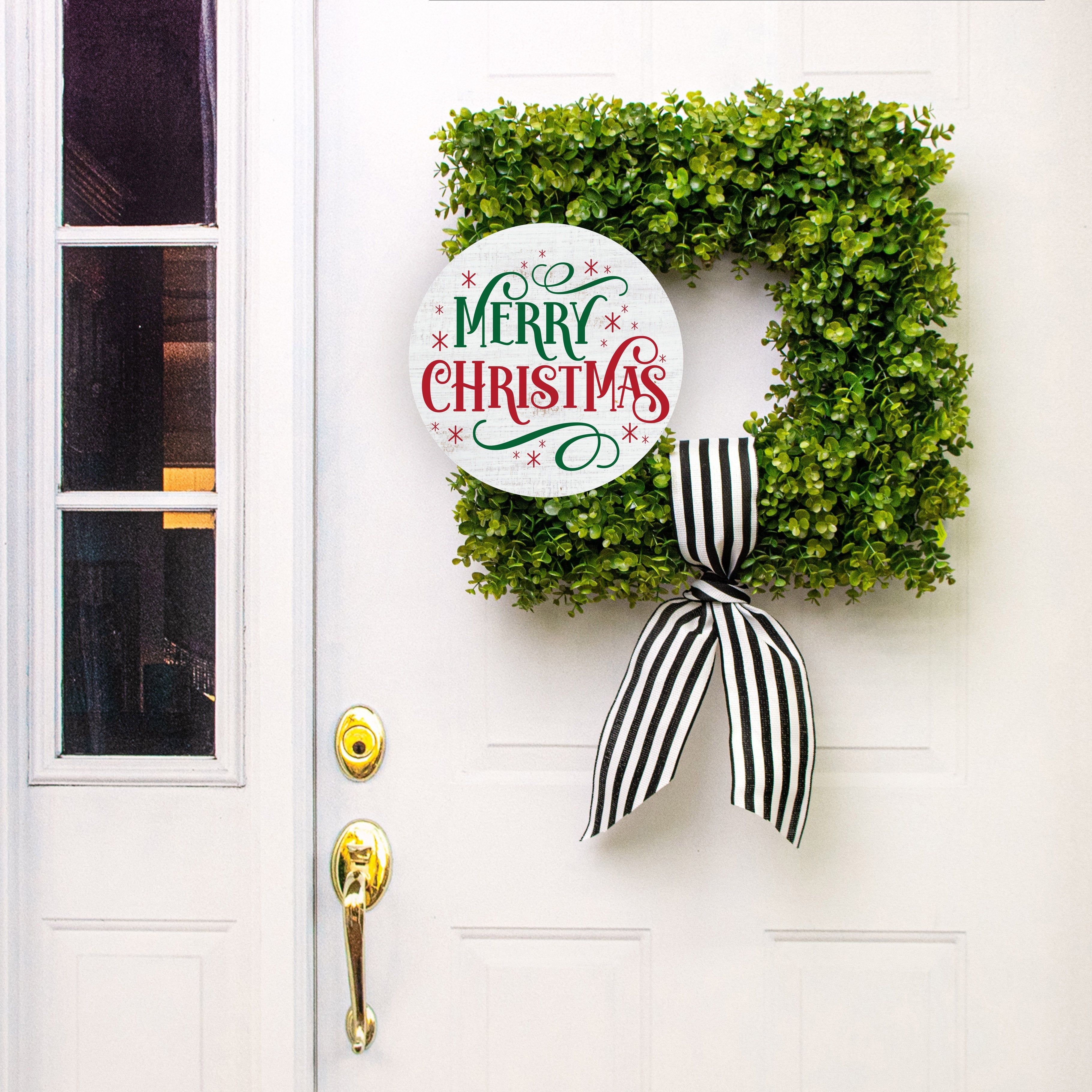 11.75" Round Waterproof Sign: White Wood Merry Christmas Lifestyle Photo