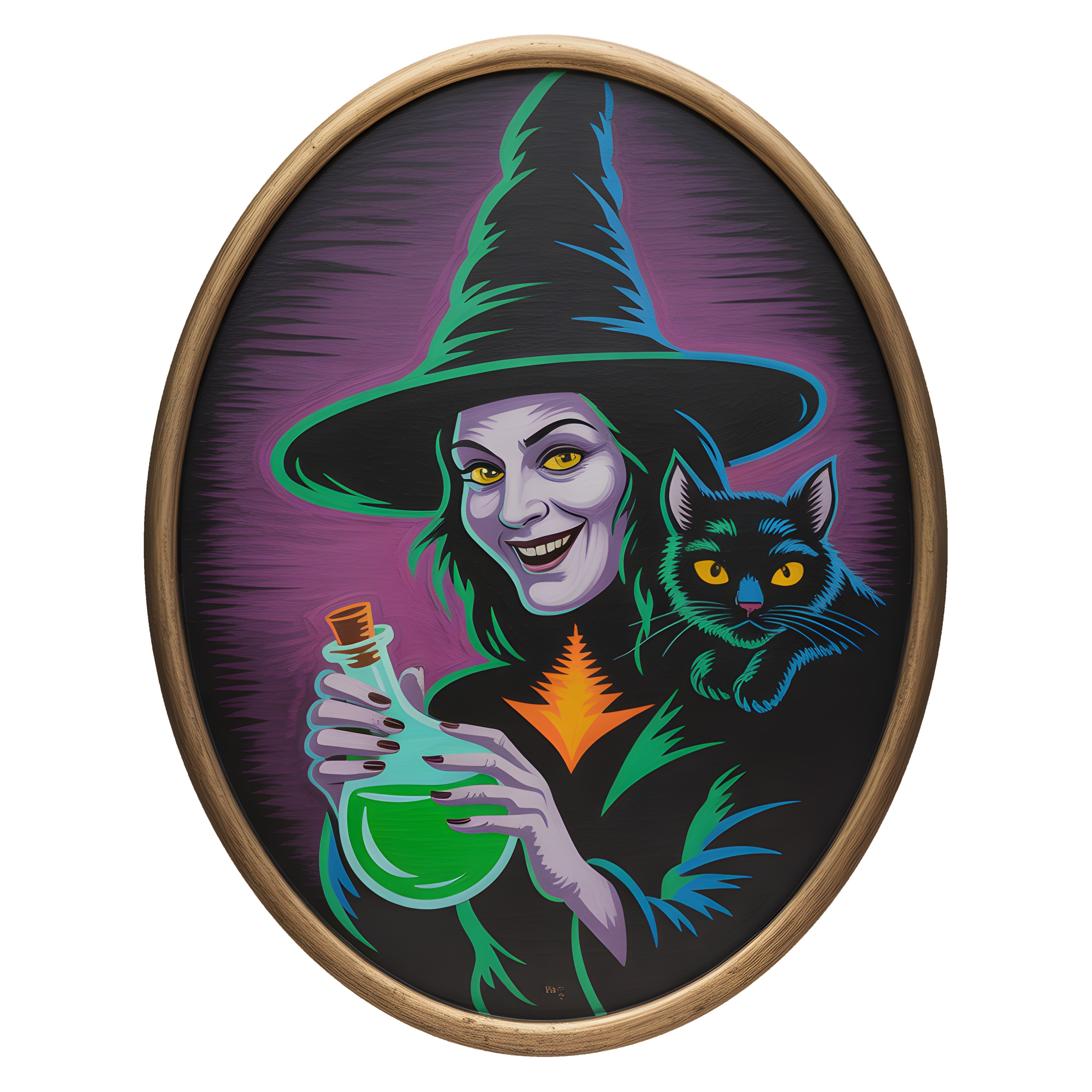 11.95" Oval Waterproof Accent: Gothic Witch with Black Cat and Potion Item Number: CD1220NH-094