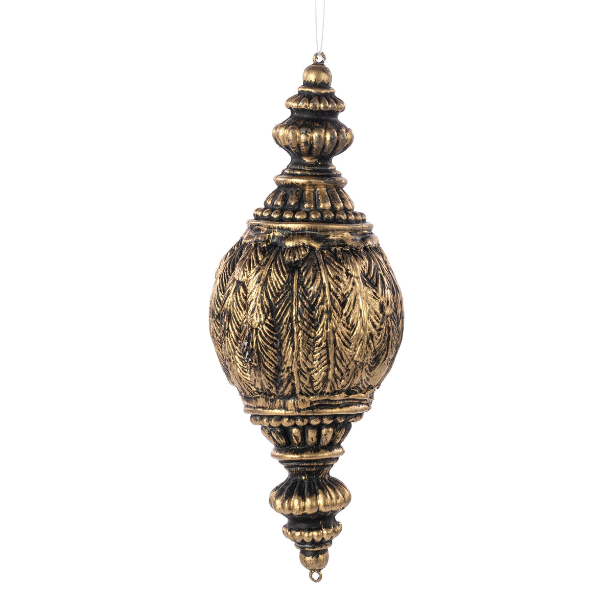 11" Antiqued Feather Finial Ornament: Black & Gold Item Number: 32178-BKGD