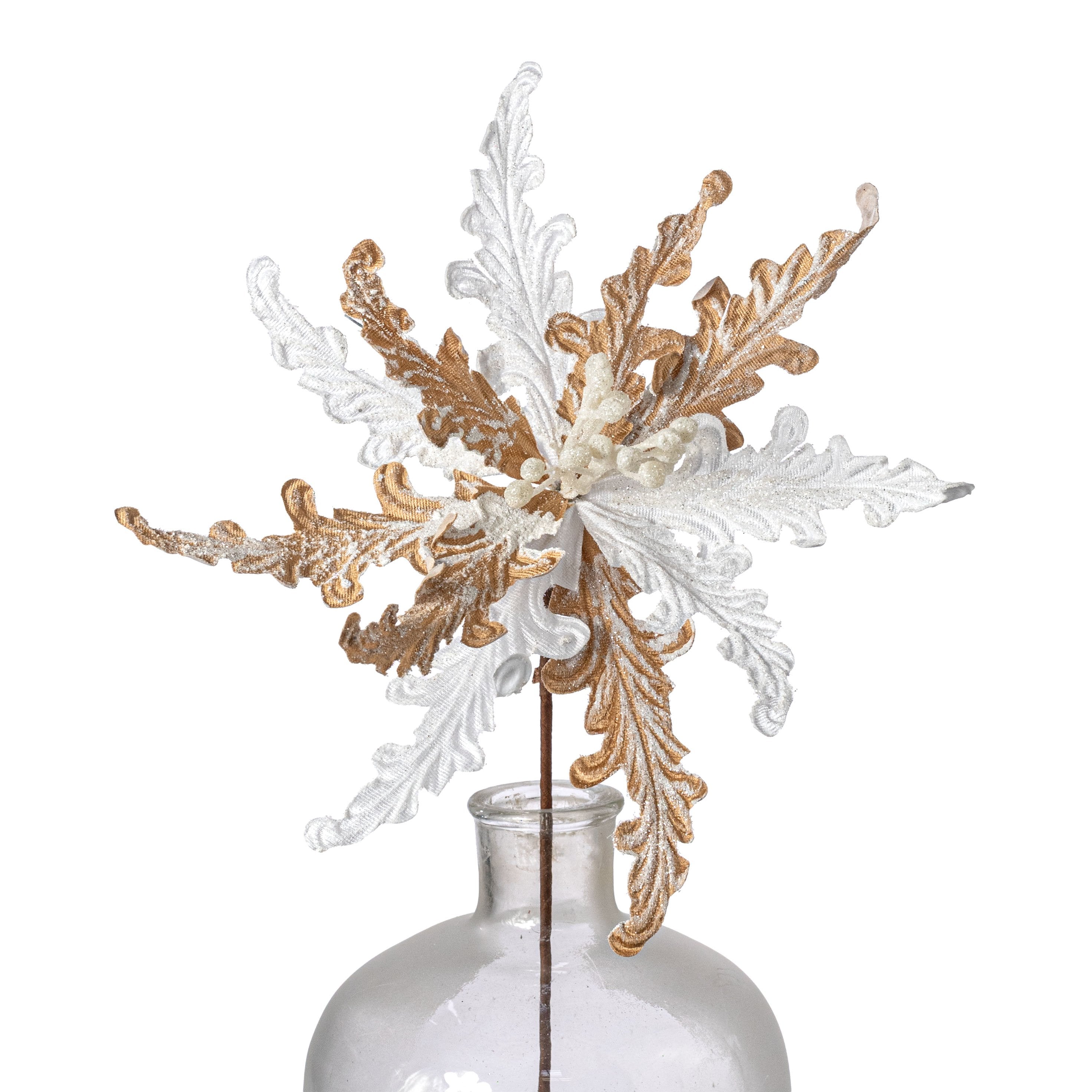 11" Embossed Brush Petal Poinsettia Stem: Brown & White Item Number: XS424764