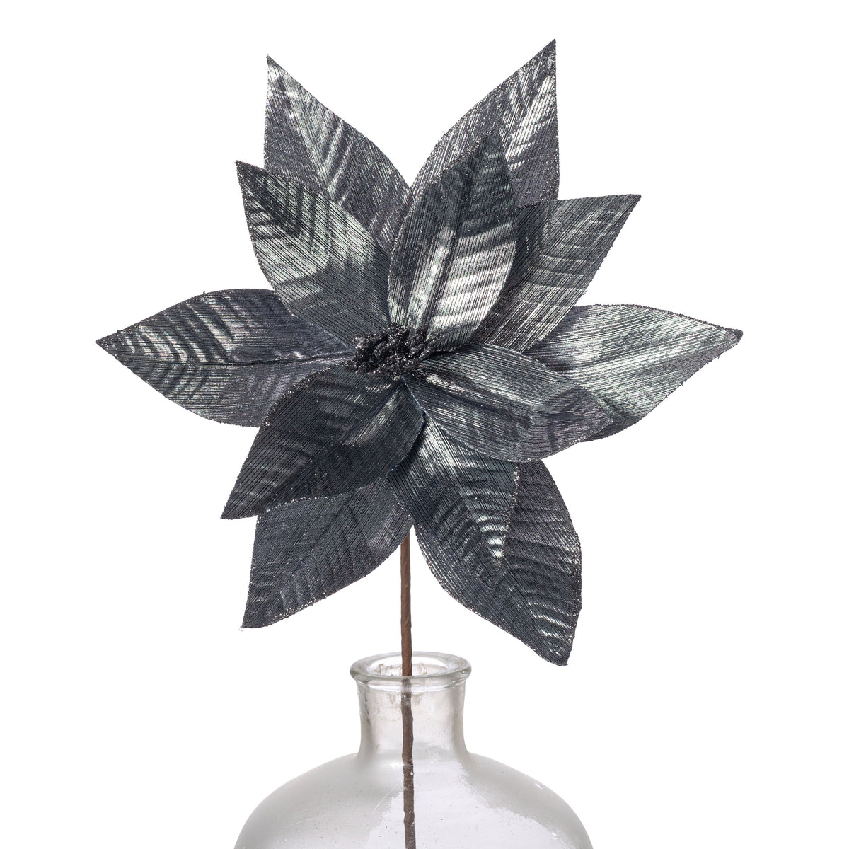 12" x 19" Metallic Poinsettia Stem: Black & Silver Item Number: 276941