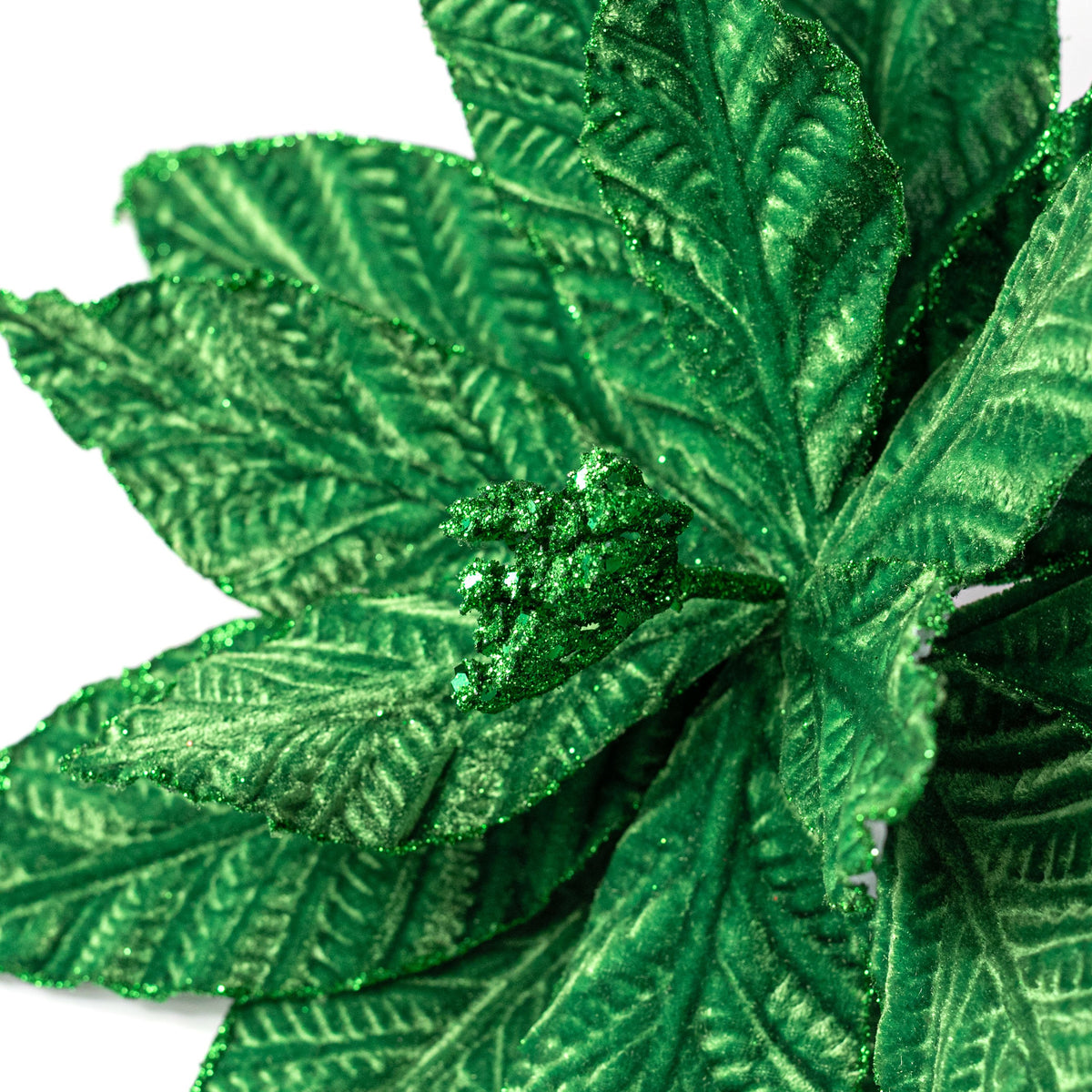 12" x 20" Embossed Velvet Poinsettia Stem: Emerald Green detail photo 4