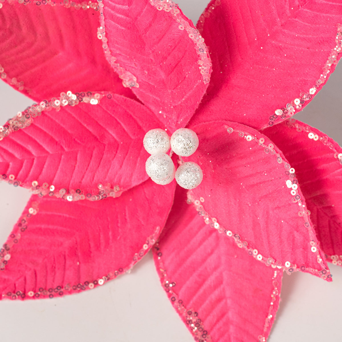 12" x 20" Embossed Velvet Poinsettia Stem: Hot Pink Sherbert Lifestyle Photo