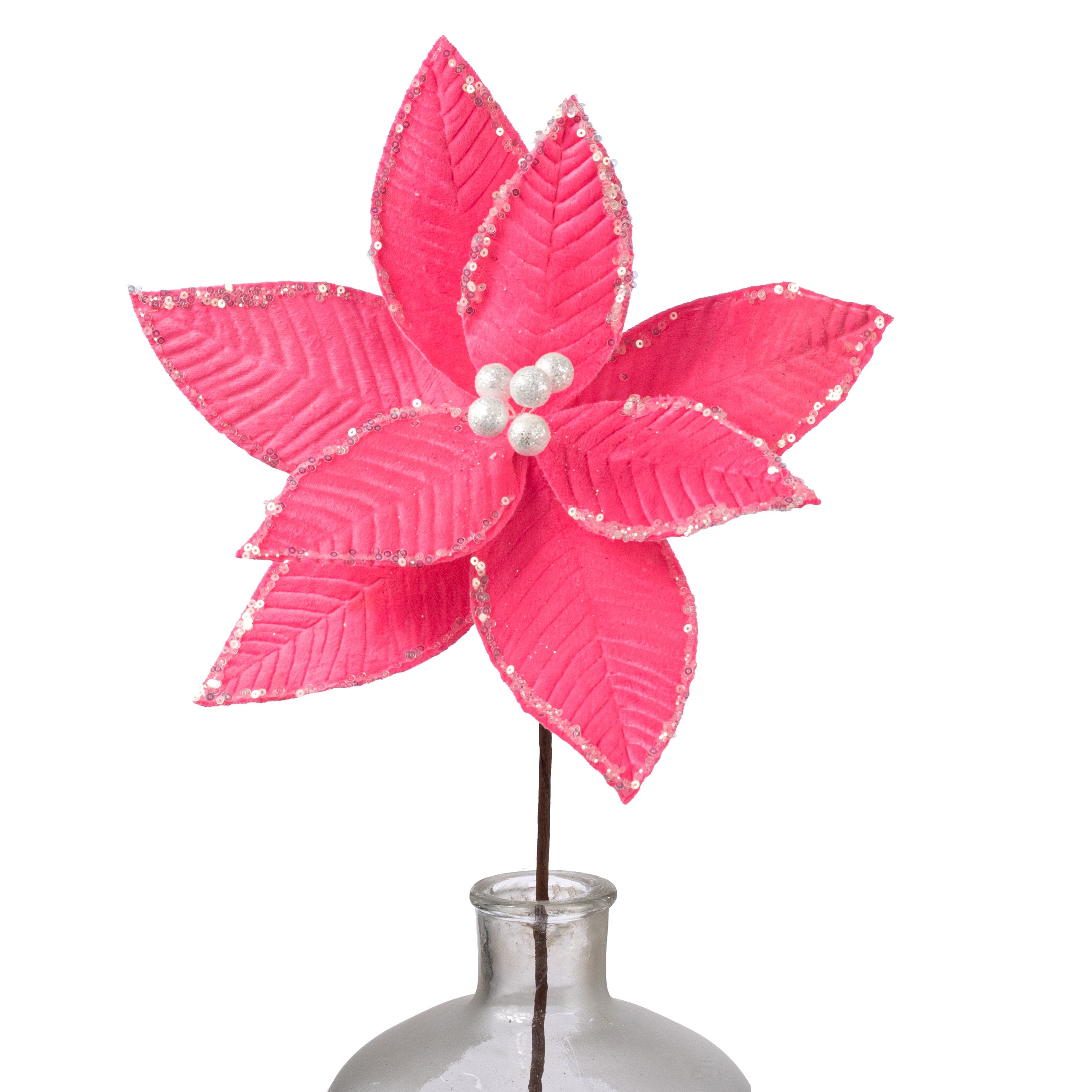 12" x 20" Embossed Velvet Poinsettia Stem: Hot Pink Sherbert Item Number: 253426
