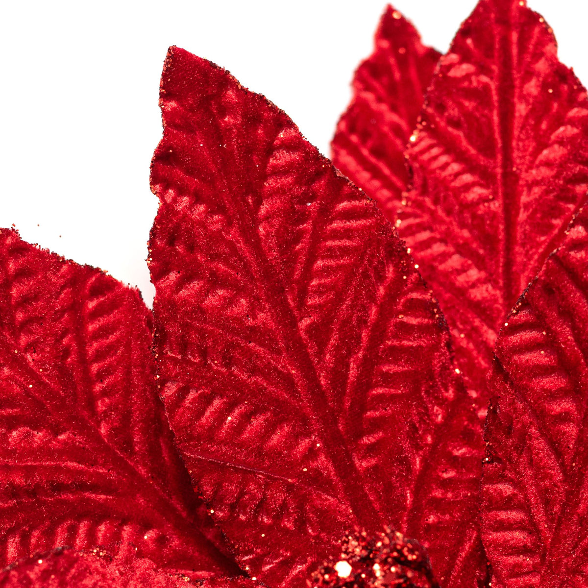 12" x 20" Embossed Velvet Poinsettia Stem: Red Lifestyle Photo