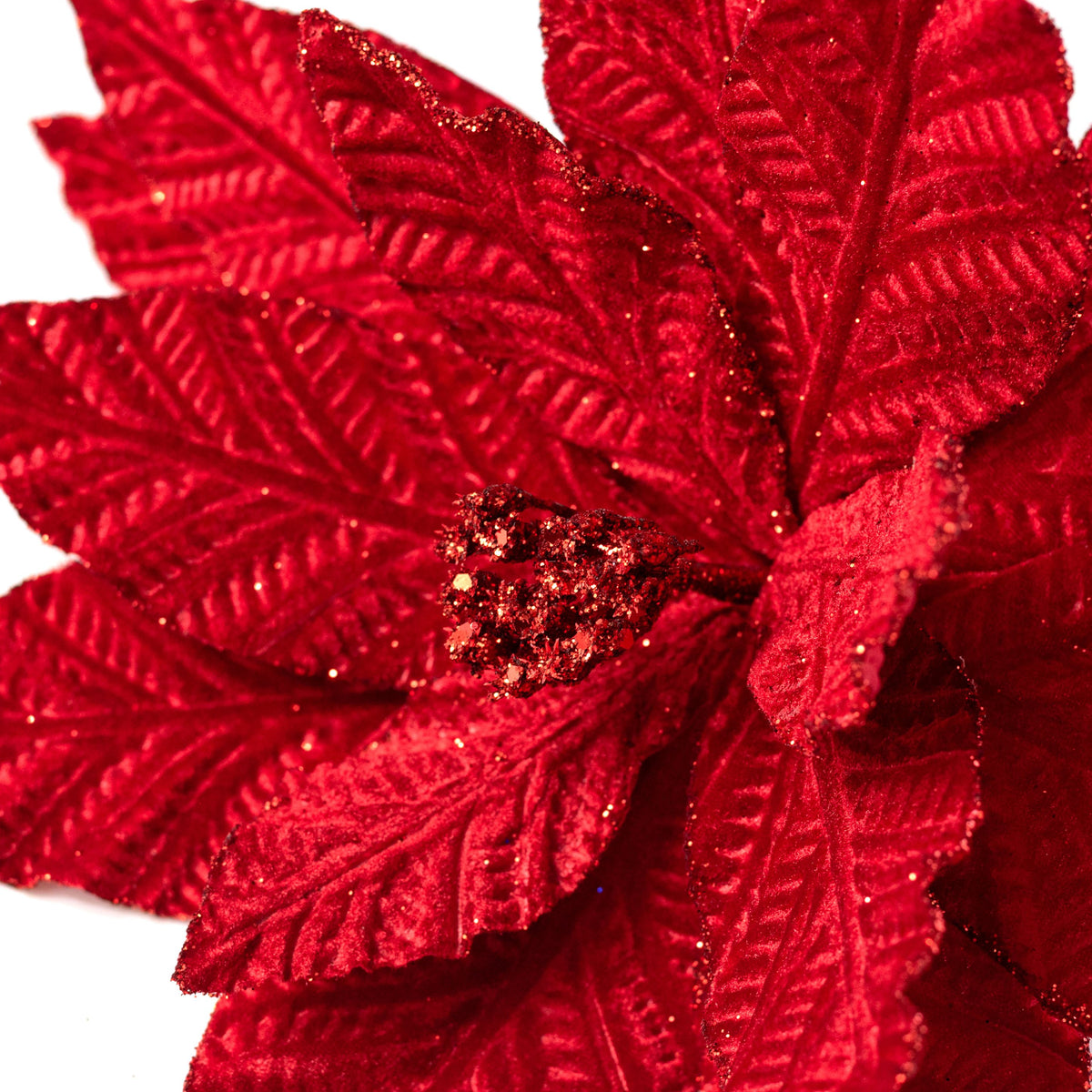 12" x 20" Embossed Velvet Poinsettia Stem: Red detail photo 4