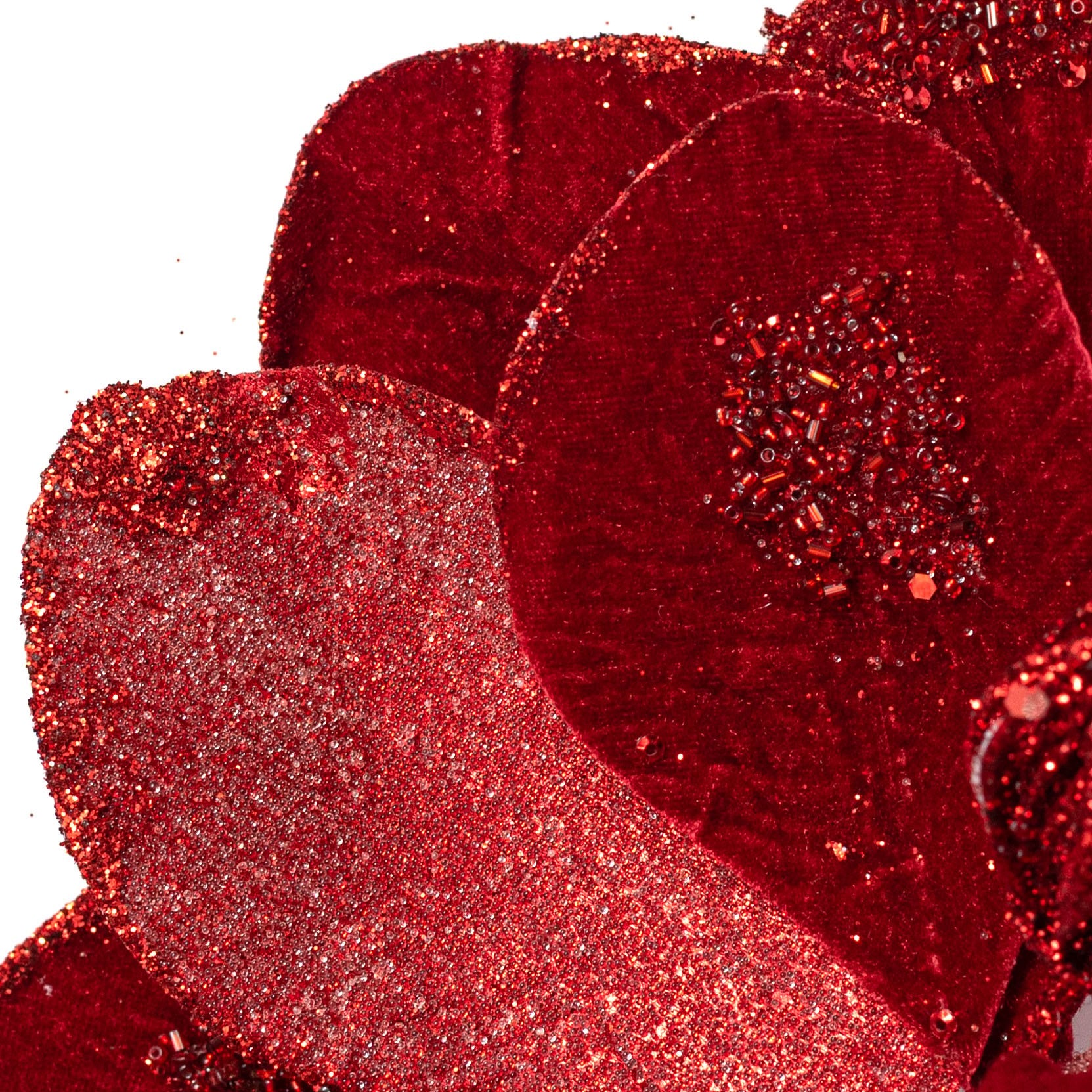 12" x 20" Glittered Velvet & Jewel Magnolia Stem: Red Lifestyle Photo