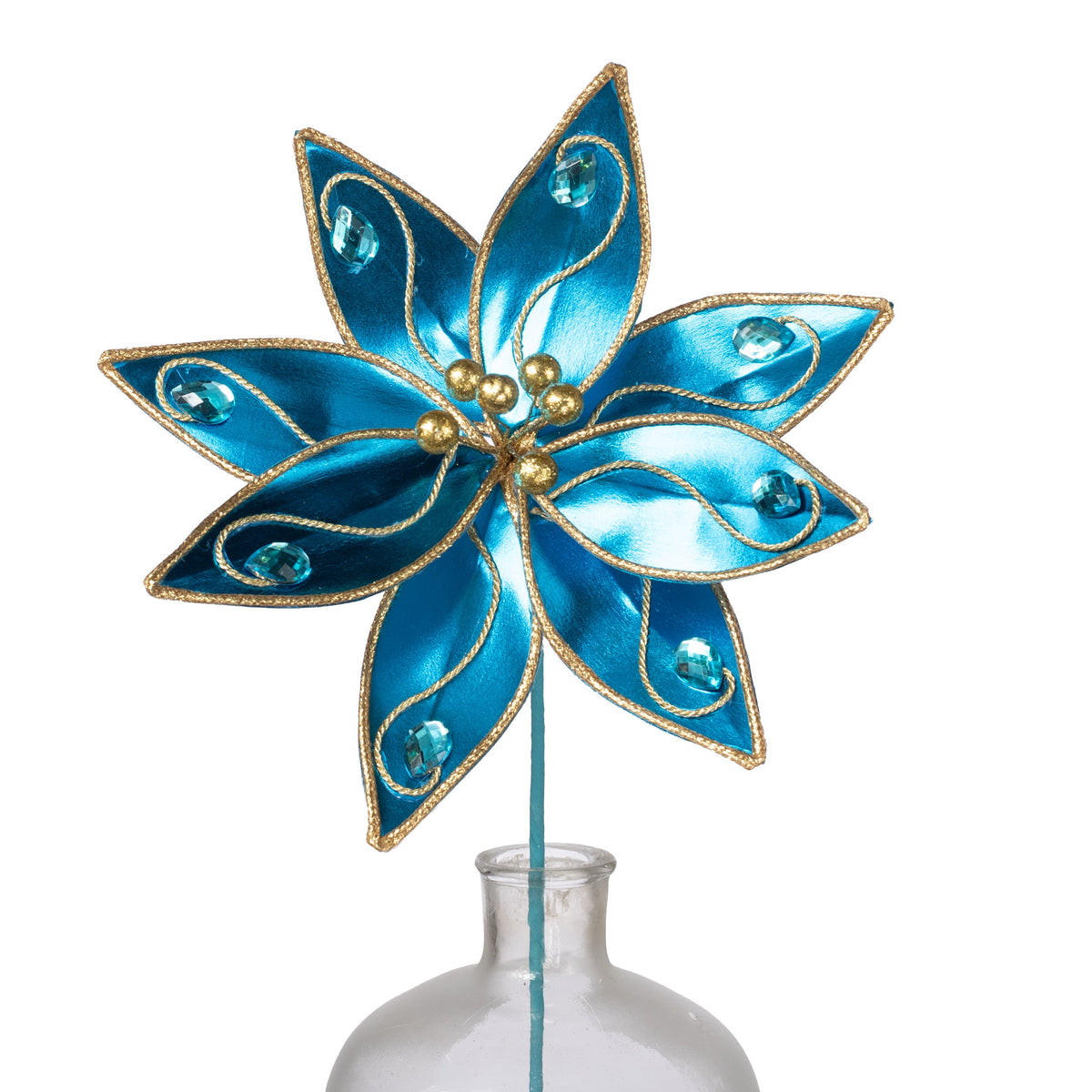 12" x 23" Metallic Gem Poinsettia Stem: Azure Blue Item Number: 86635AZURE