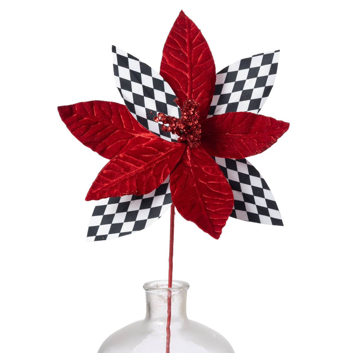 12" x 24" Harlequin Poinsettia Stem: Red, Black & White Item Number: 86800RDBKWT