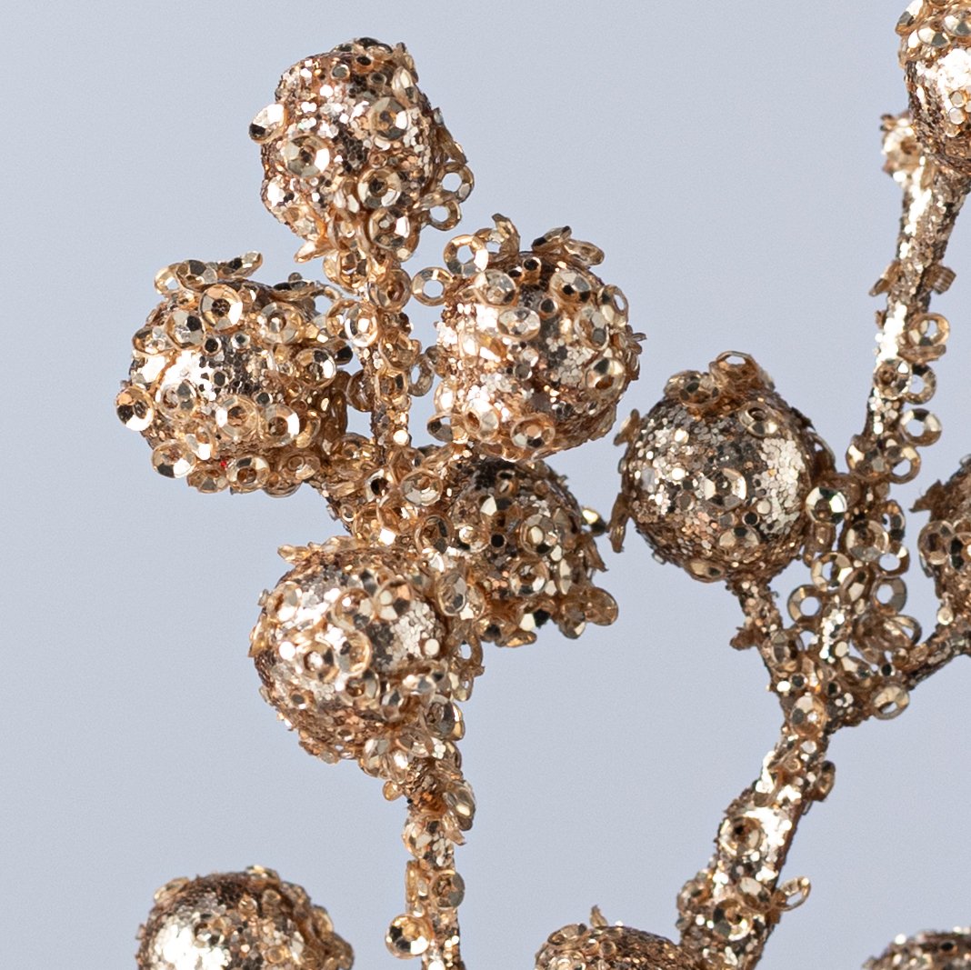 12" Glittered & Sequined Berry Bush: Champagne Gold (6 Stem) Lifestyle Photo